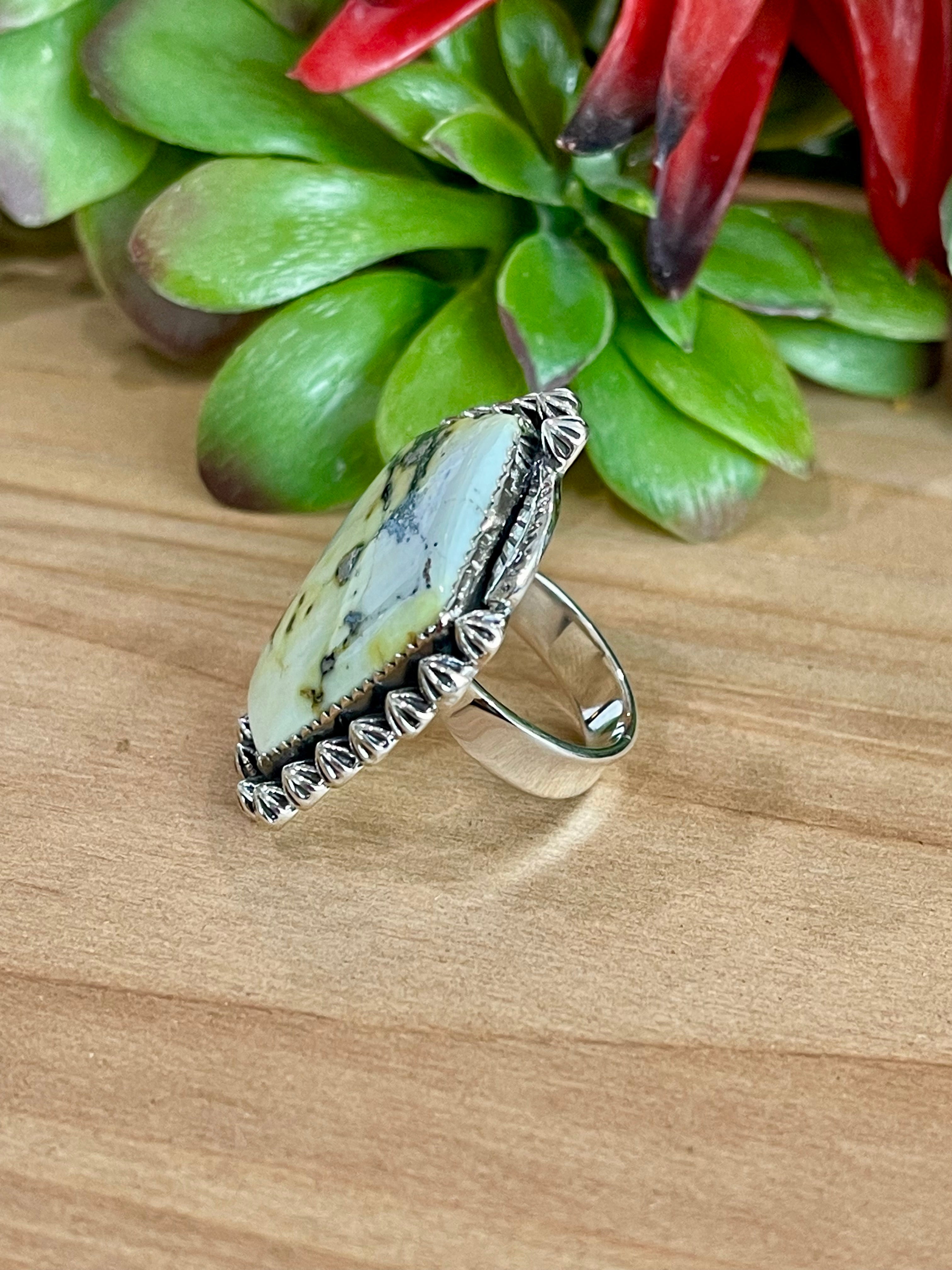 Southwest Handmade Palomino Variscite & Sterling Silver Adjustable Ring