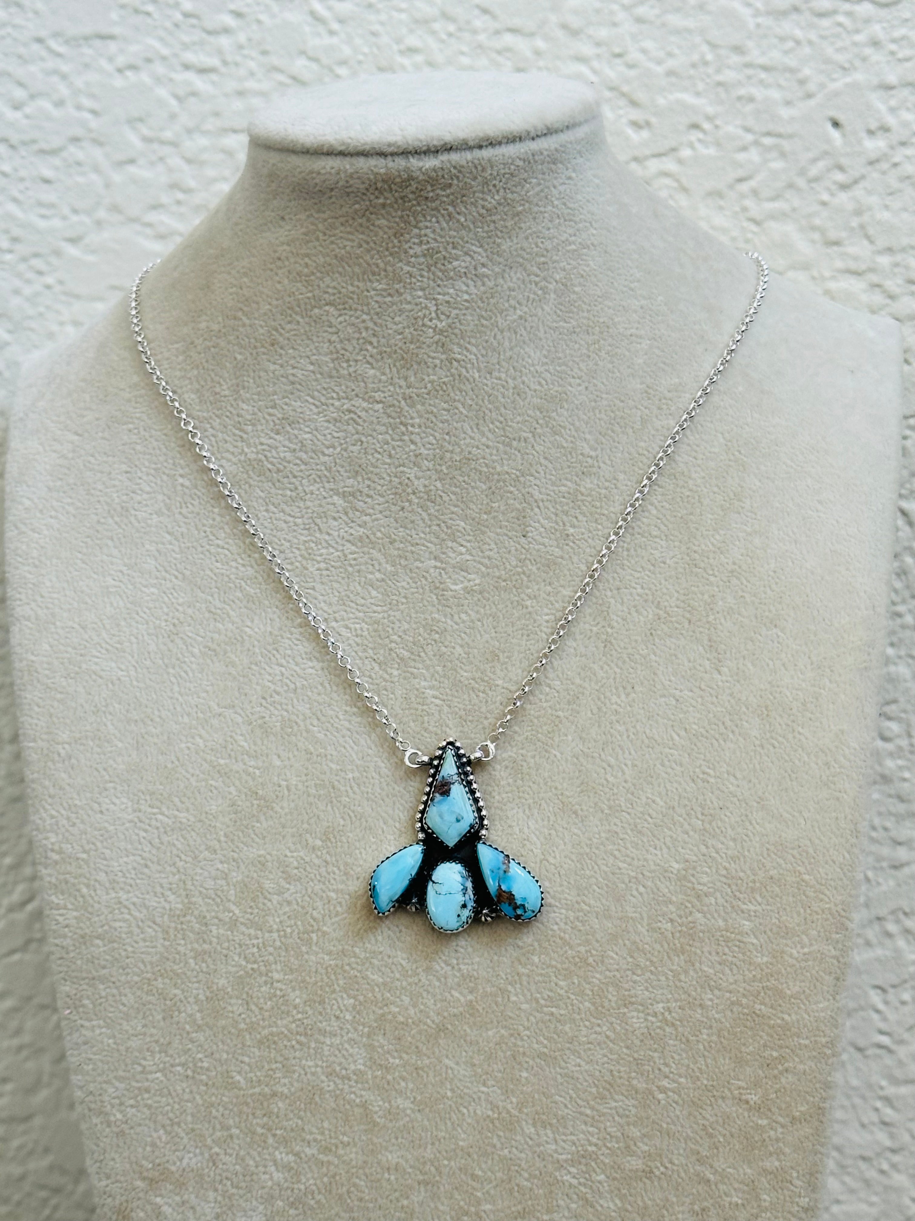 TTD “Blossom” Golden Hills Turquoise & Sterling Silver Cluster Necklace