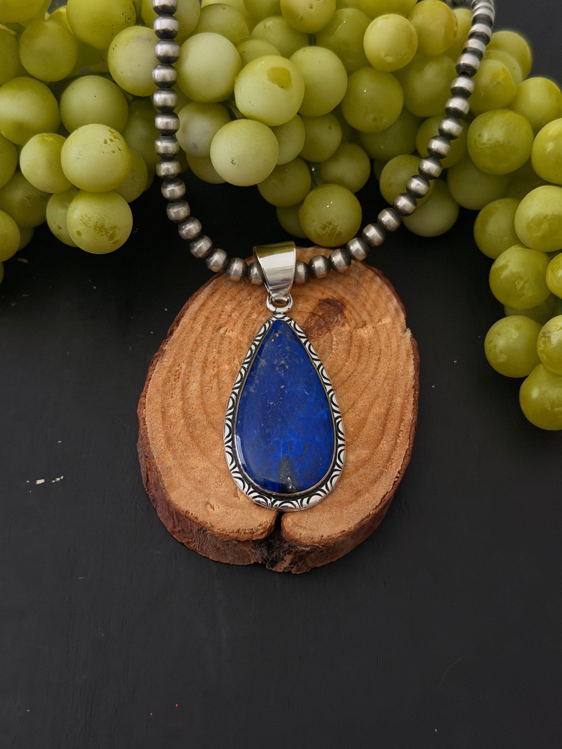Navajo Made Lapis & Sterling Silver Pendant