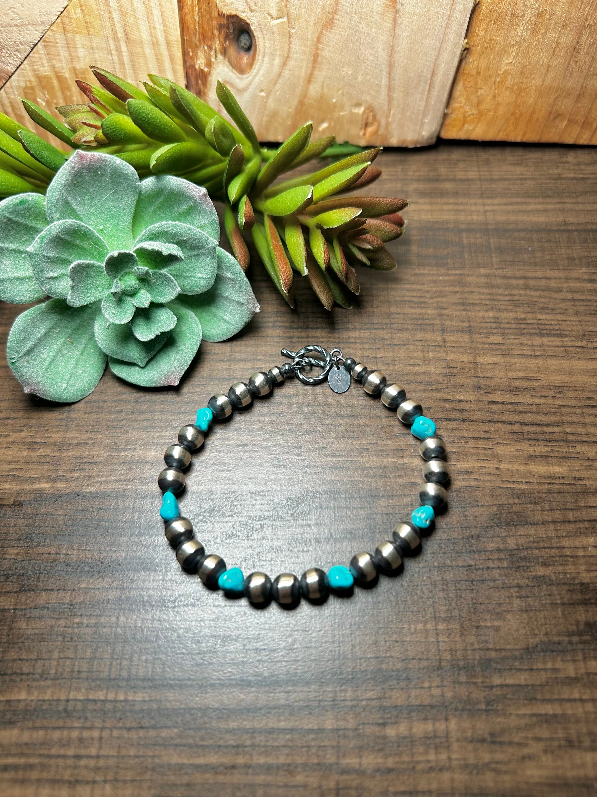 Navajo Strung Kingman Turquoise & Sterling Silver Bracelet