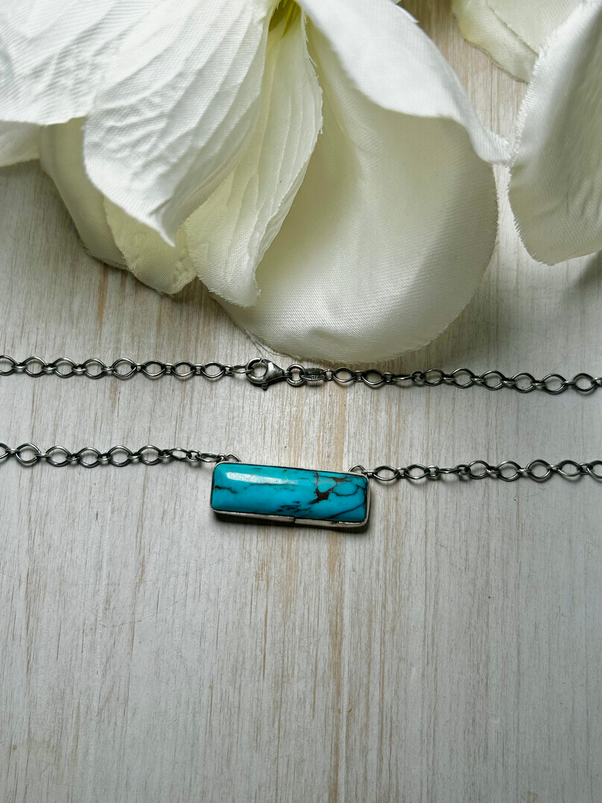 Navajo Made Kingman Turquoise & Sterling Silver Necklace