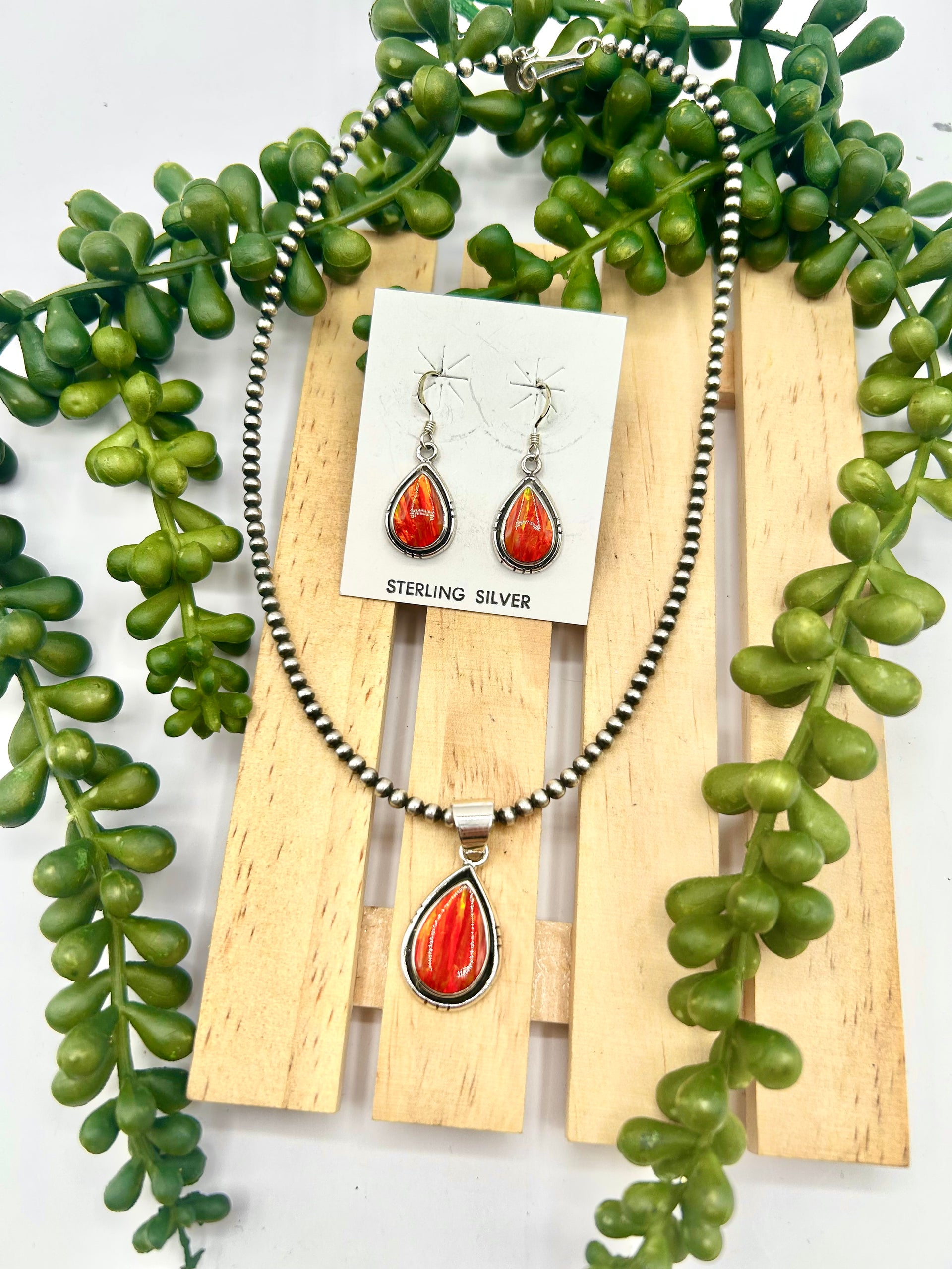 Navajo Made Opal and Sterling Silver Set Pendant/Earring Set