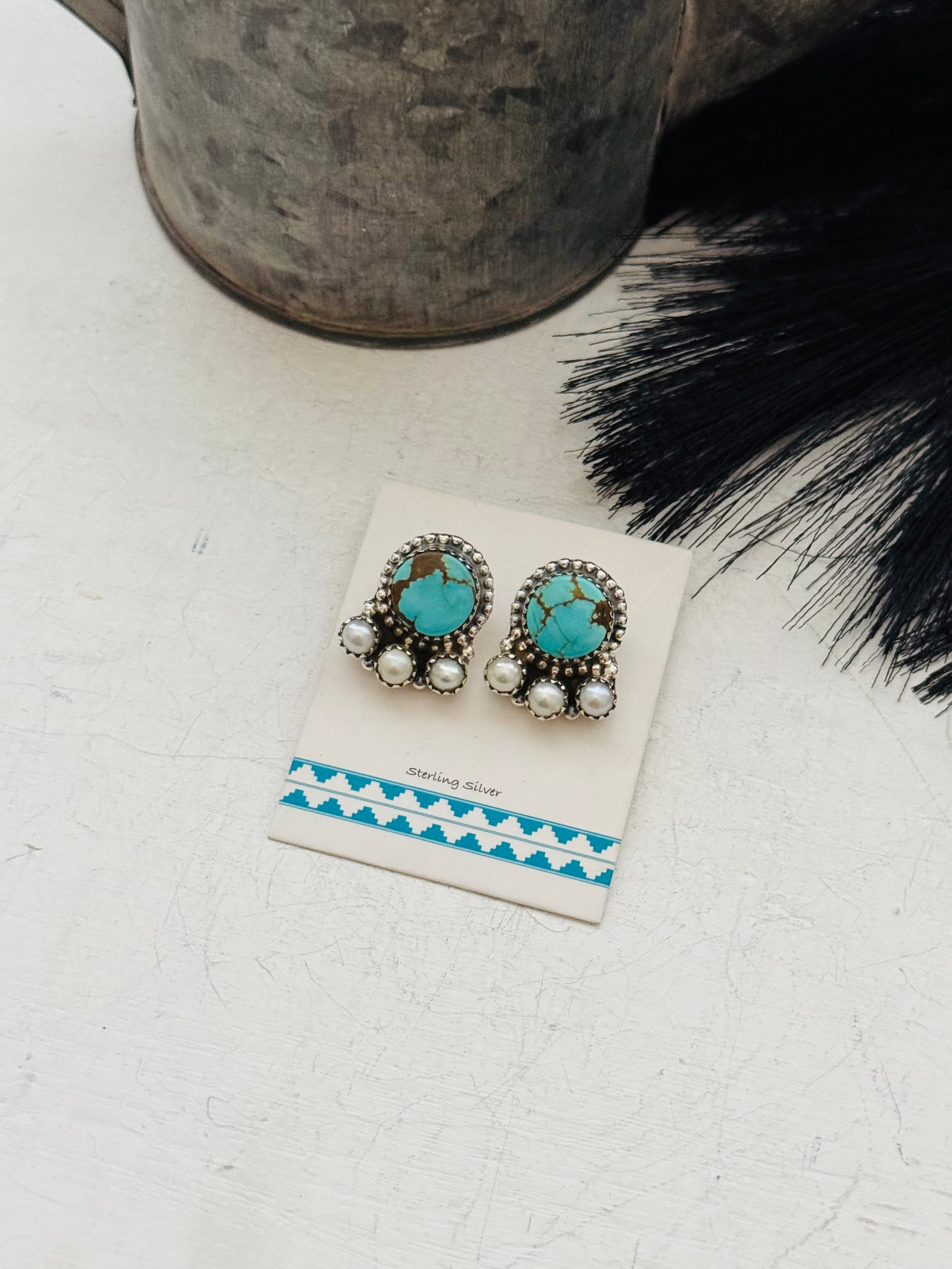 Southwest Handmade Multi Stone & Sterling Silver Post Earrings