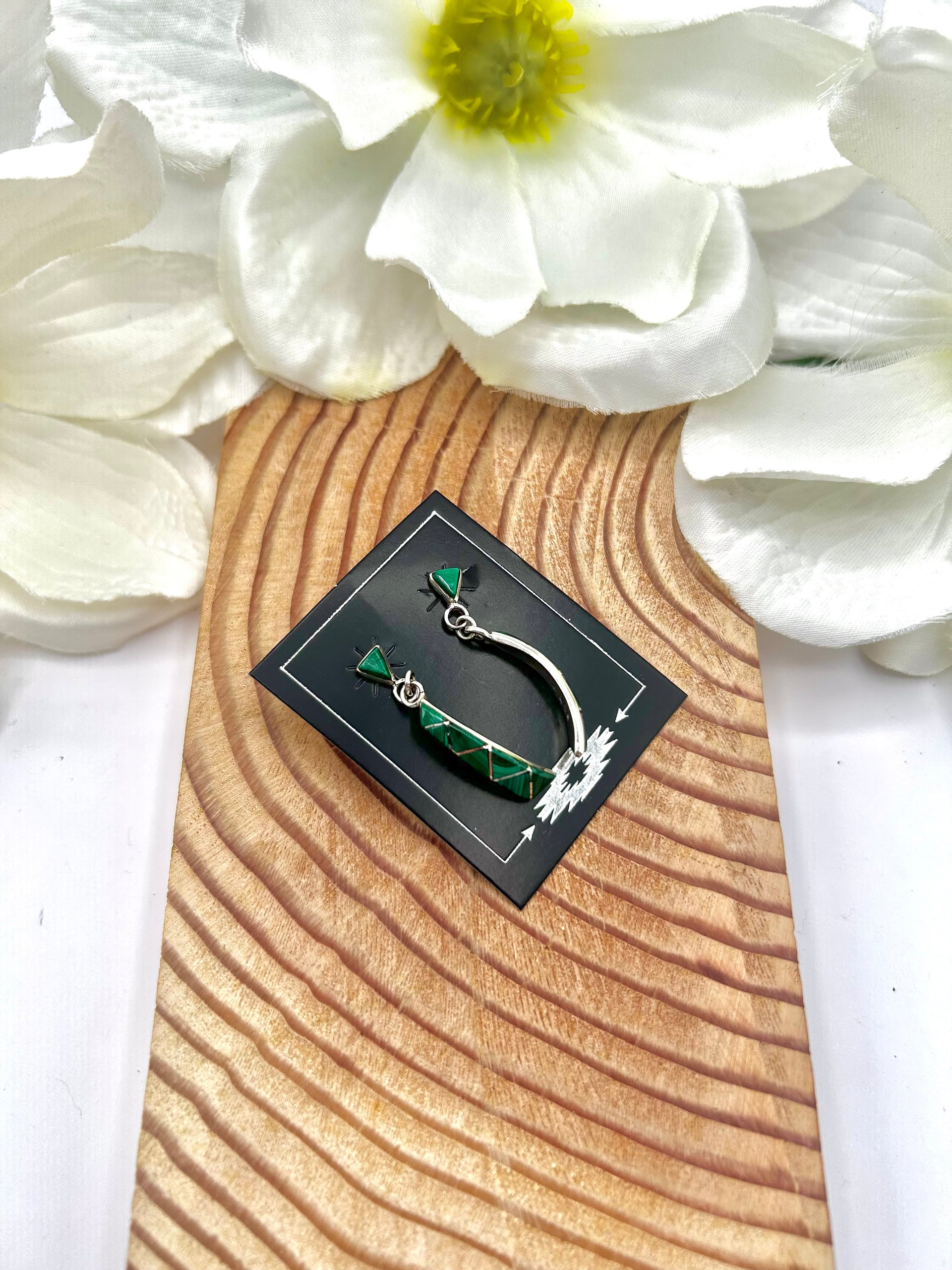 Zuni Made Malachite & Sterling Silver Post  Earrings