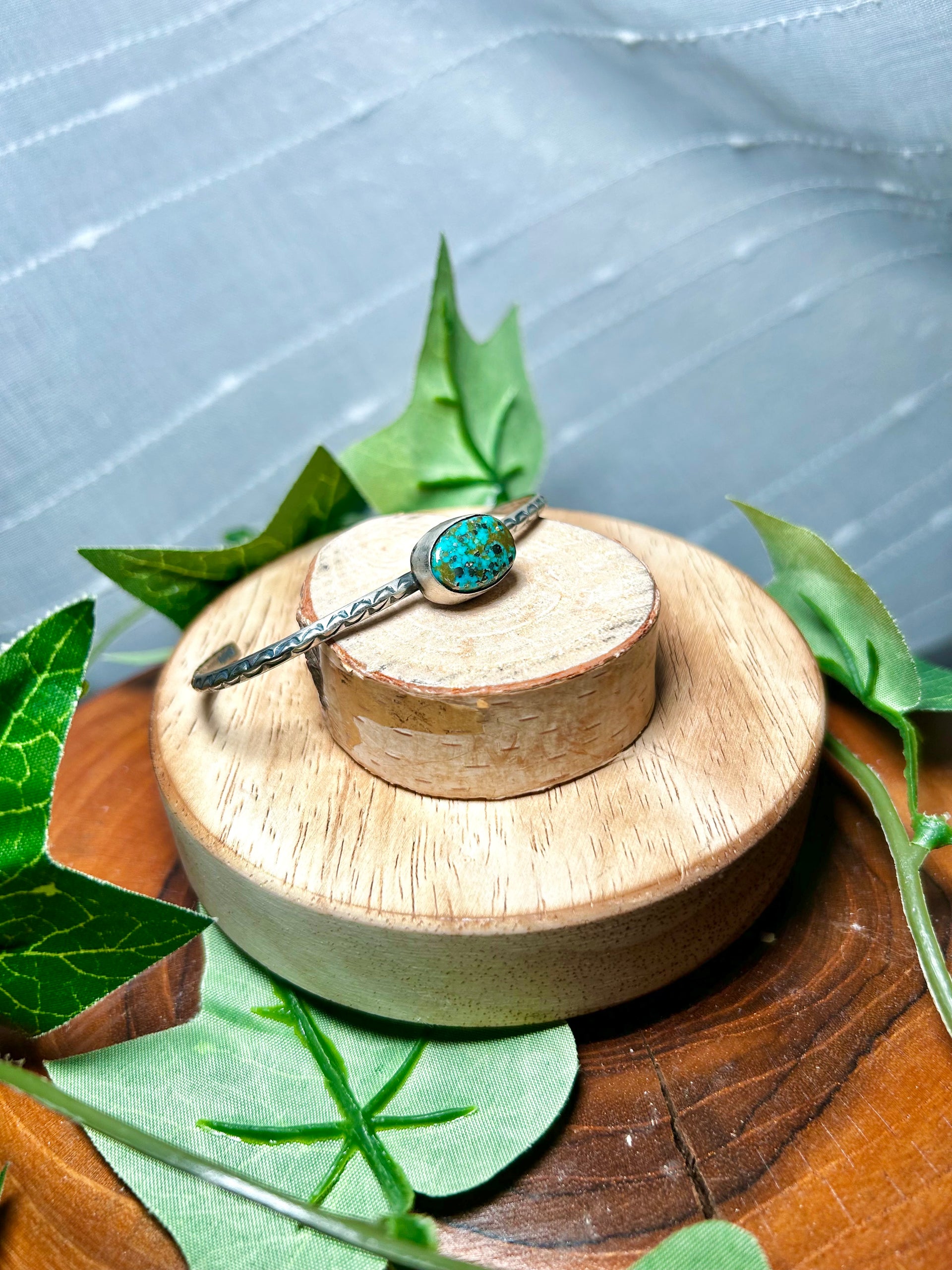 Navajo Made Sonoran Mountain Turquoise & Sterling Silver Cuff Bracelet