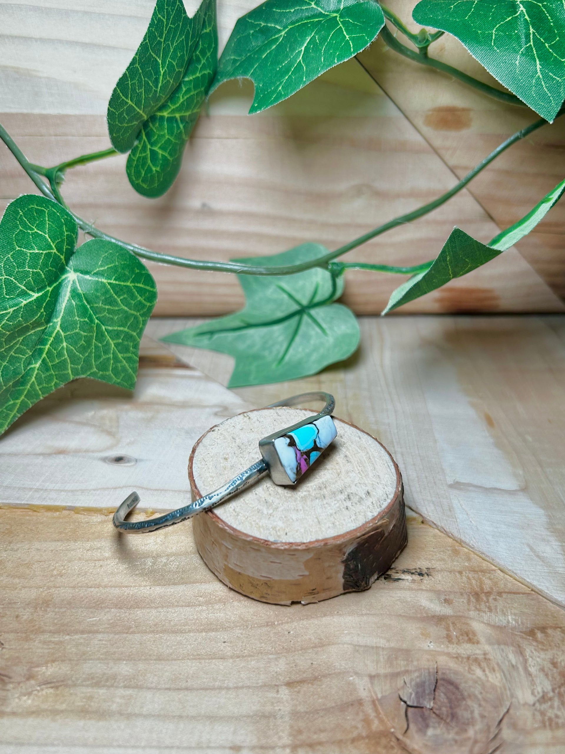 Navajo Made Cotton Candy Turquoise & Sterling Silver Cuff Bracelet