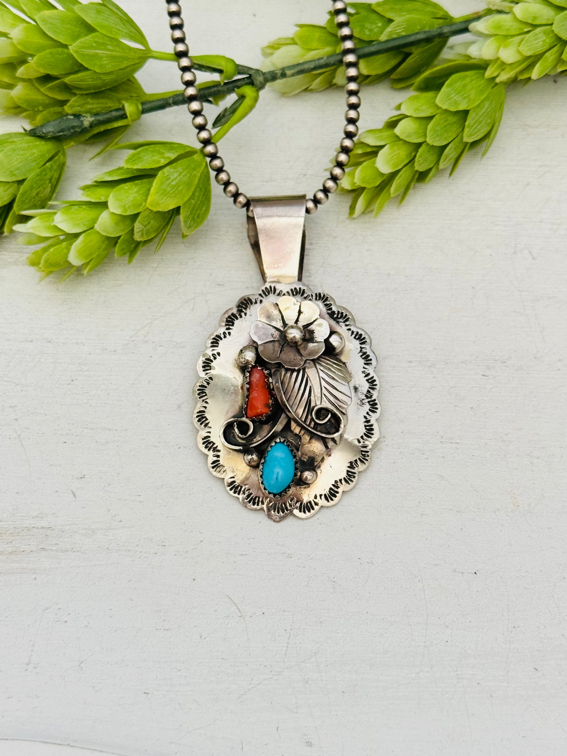Navajo Made Multi Stone & Sterling Silver Pendant