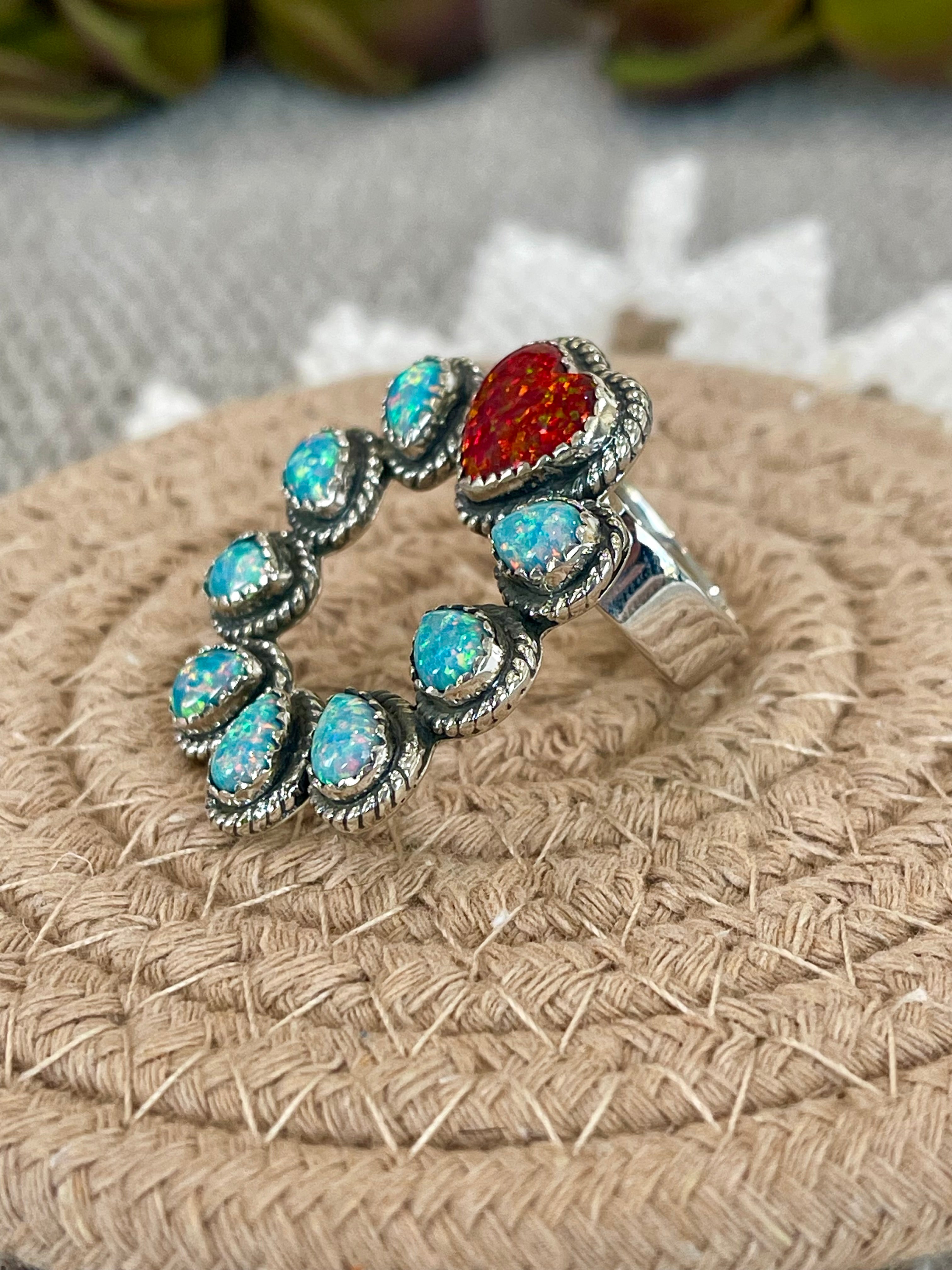 Southwest Handmade Opal & Sterling Silver Adjustable Naja Ring