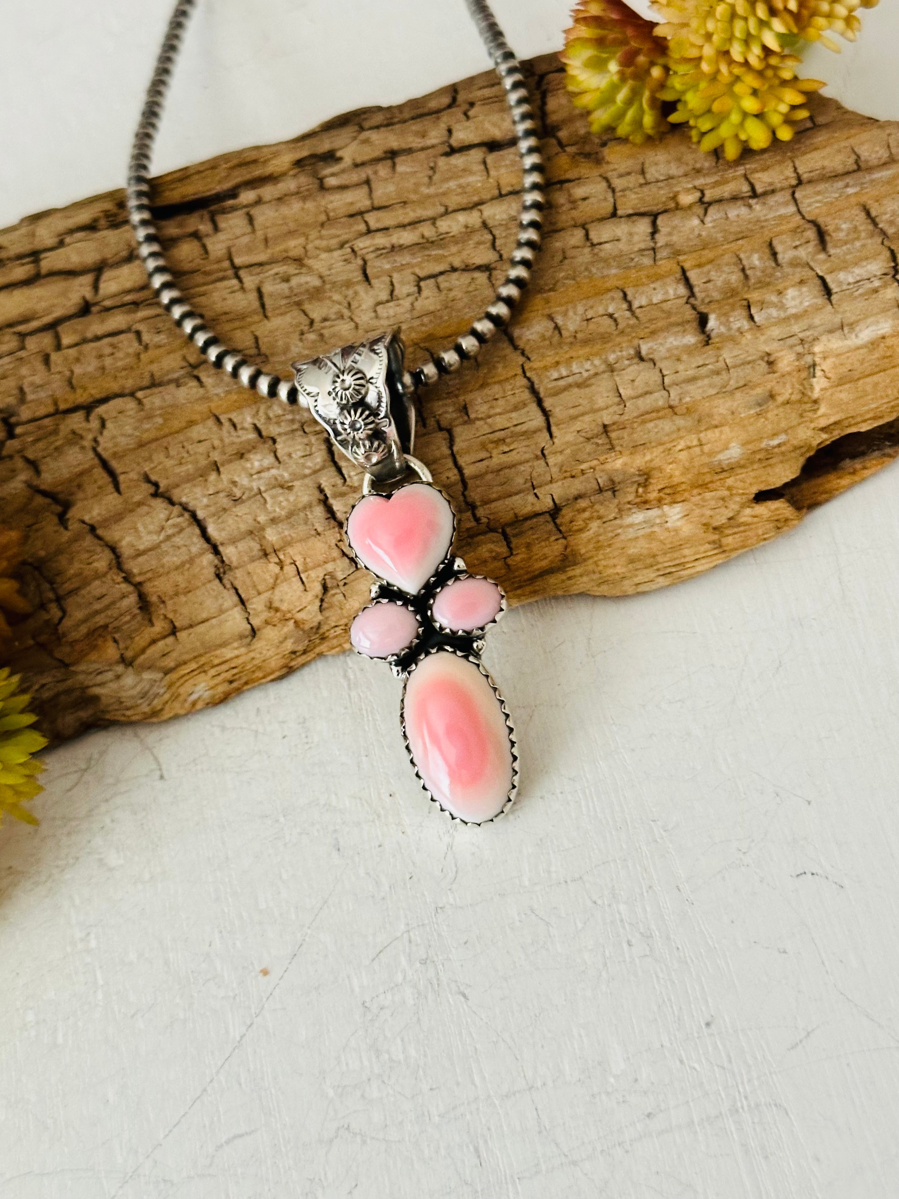 Navajo Made Pink Conch & Sterling Silver Pendant