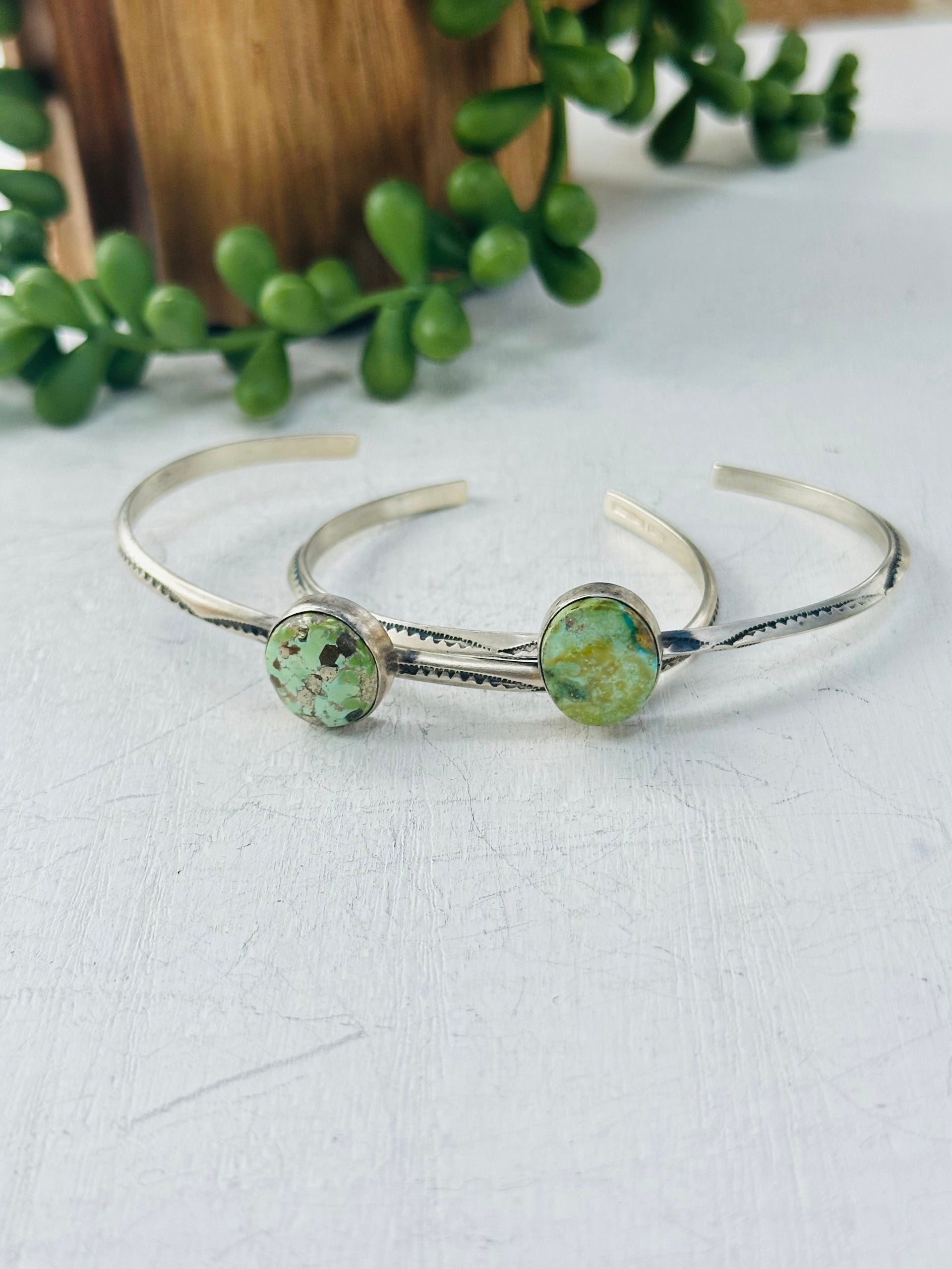 Navajo Made Sonoran Gold Turquoise & Sterling Silver Cuff Bracelet