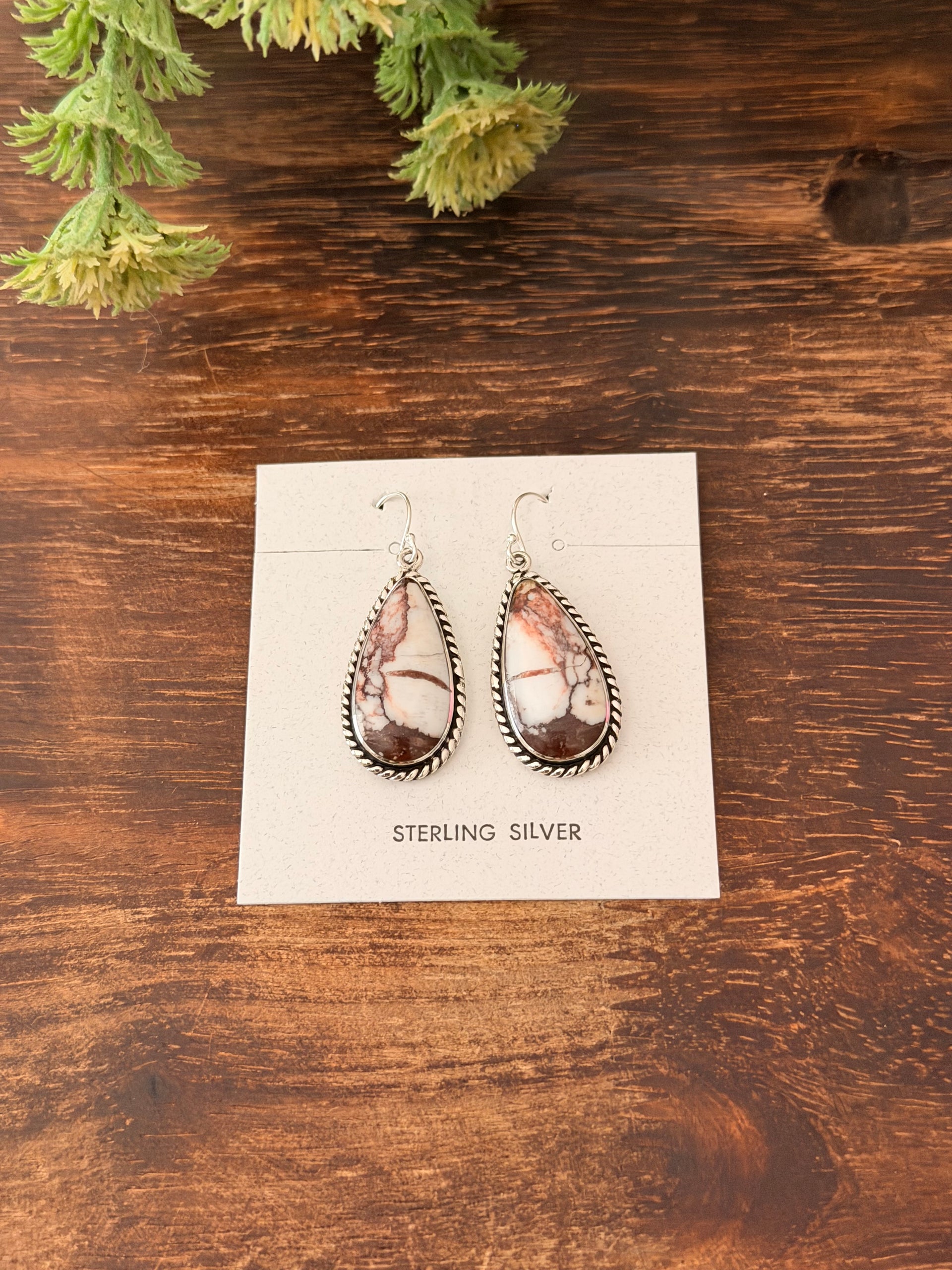 Navajo Made Wild Horse & Sterling Silver Dangle Earrings