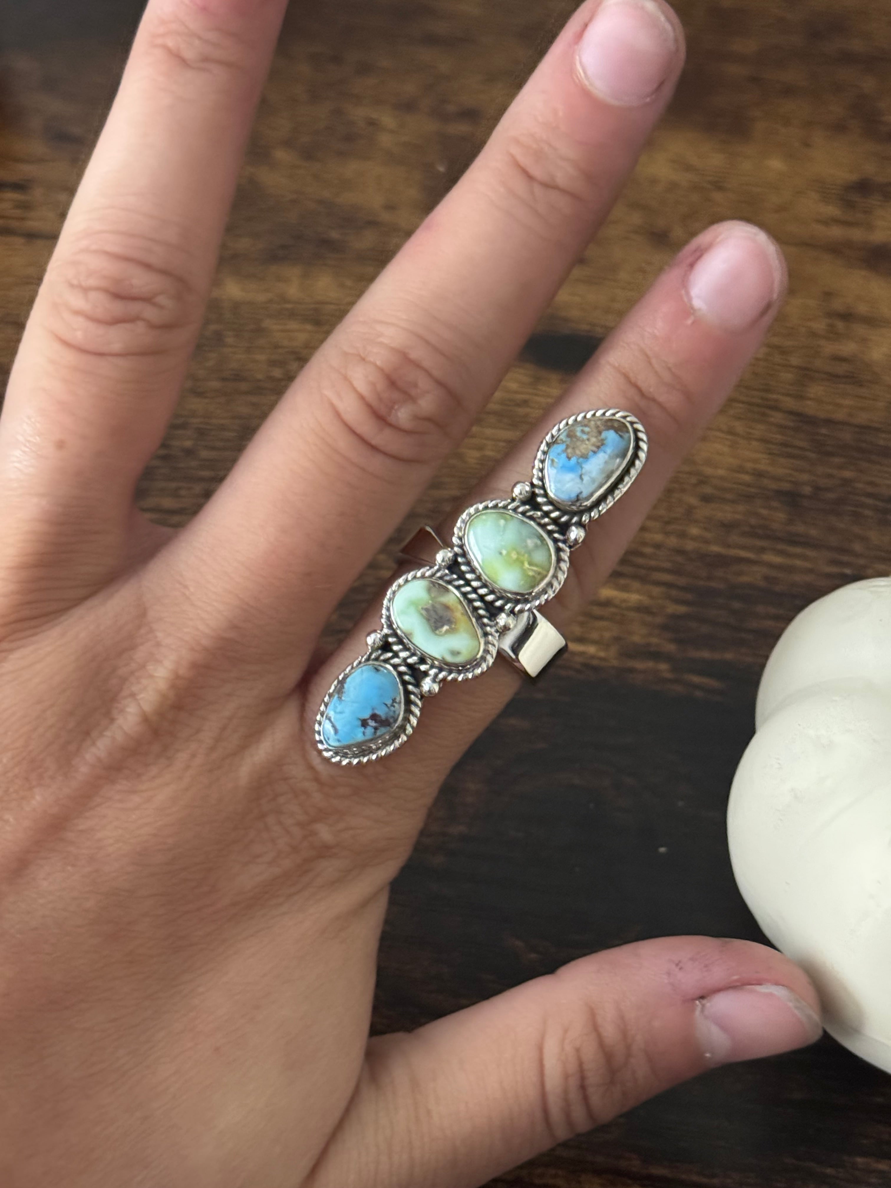 Southwest Handmade Multi Stone & Sterling Silver Adjustable Cluster Ring