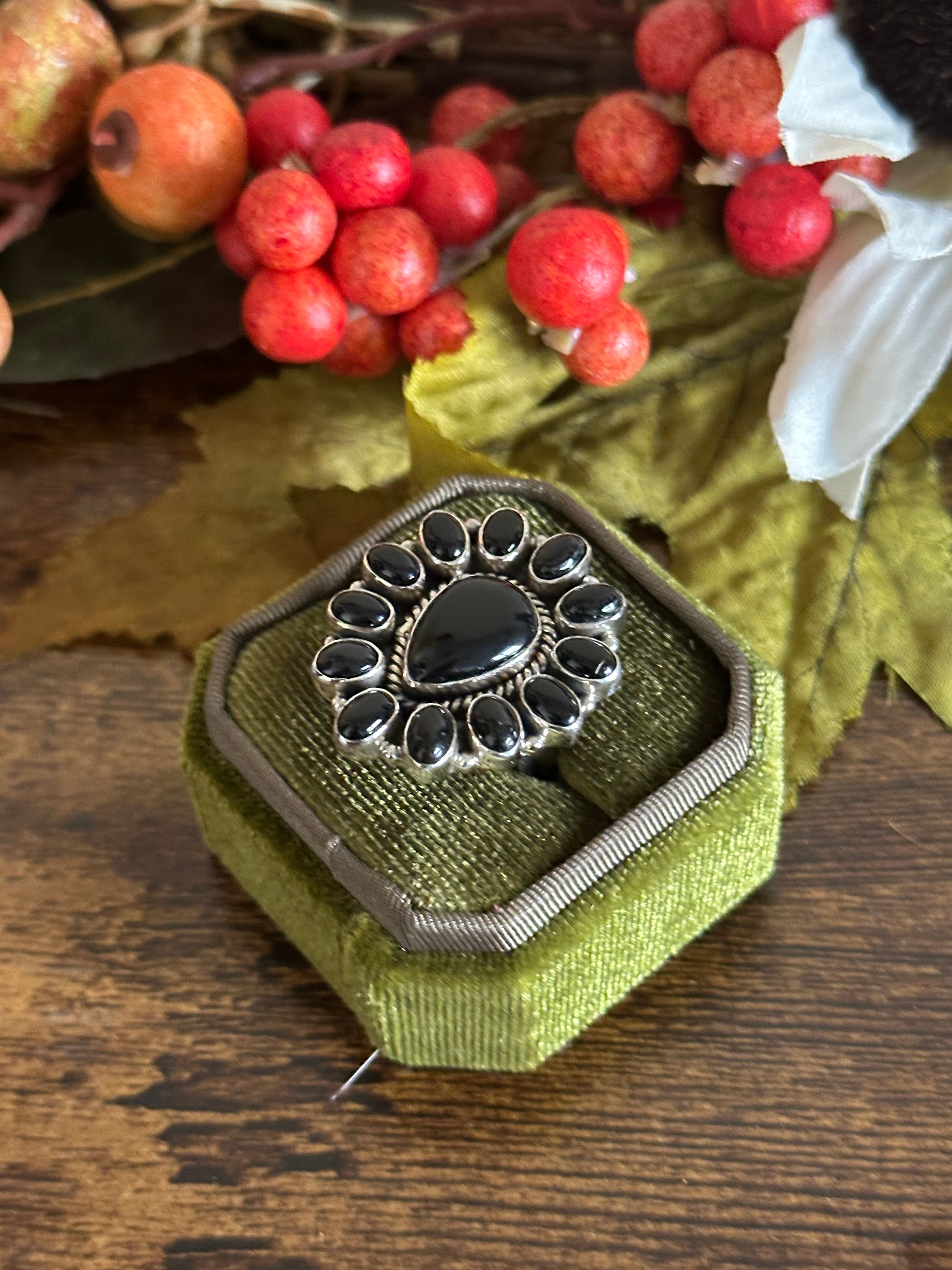 Southwest Handmade Onyx & Sterling Silver Adjustable Ring