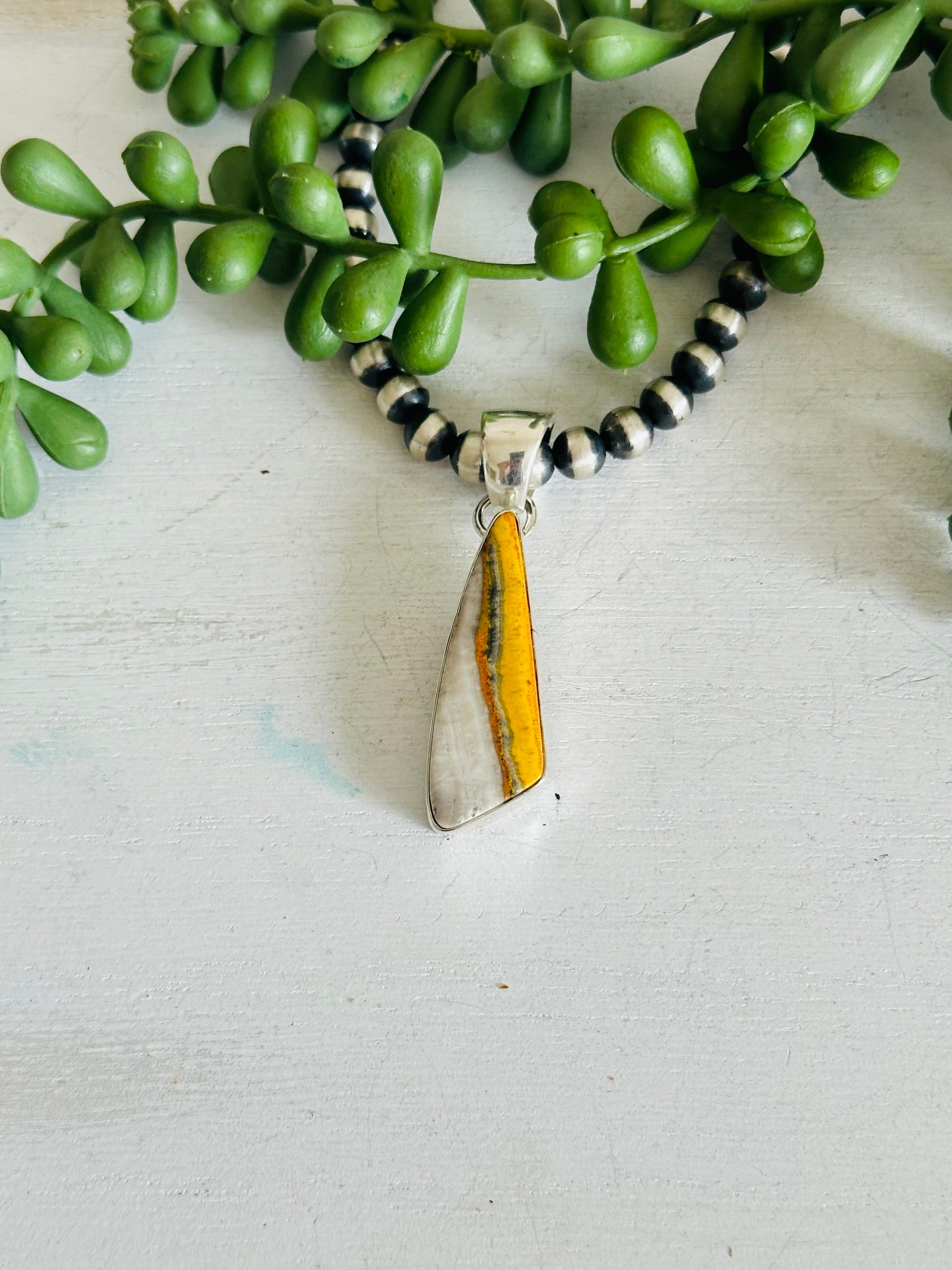 Navajo Made Bumblebee Jasper & Sterling Silver Pendant