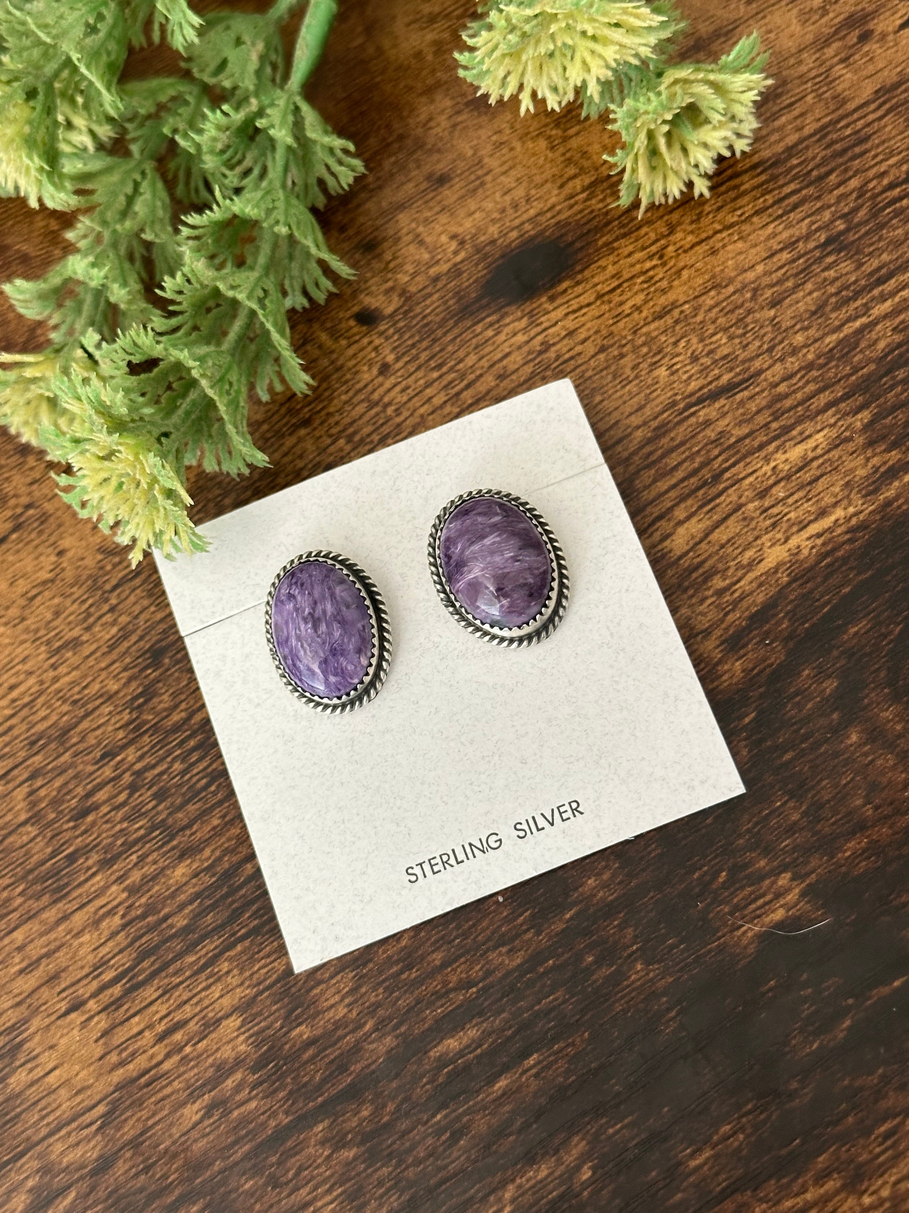 Freda Martinez Charoite & Sterling Silver Post Earrings