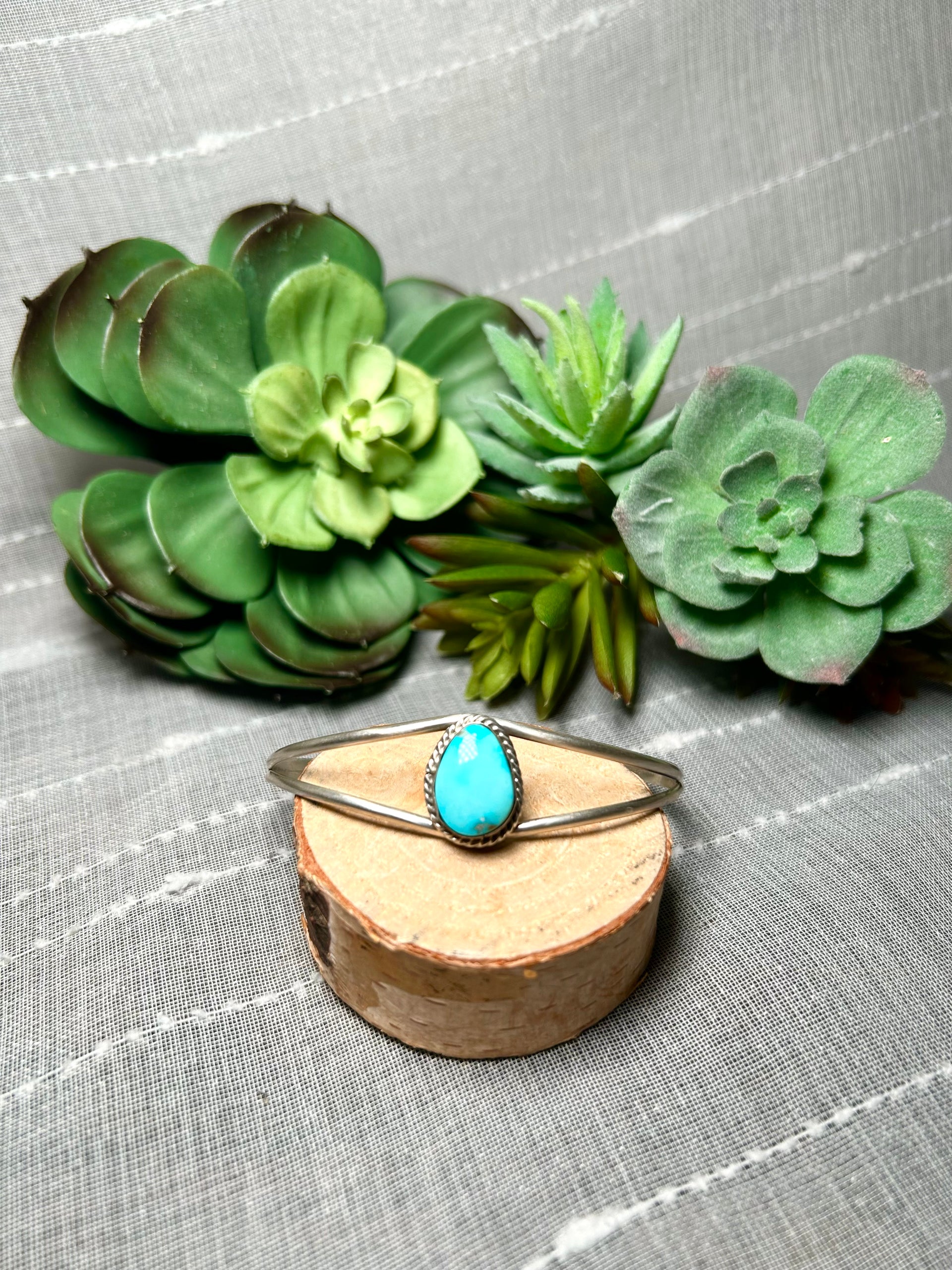 Navajo Made Blue Ridge Turquoise & Sterling Silver Cuff Bracelet