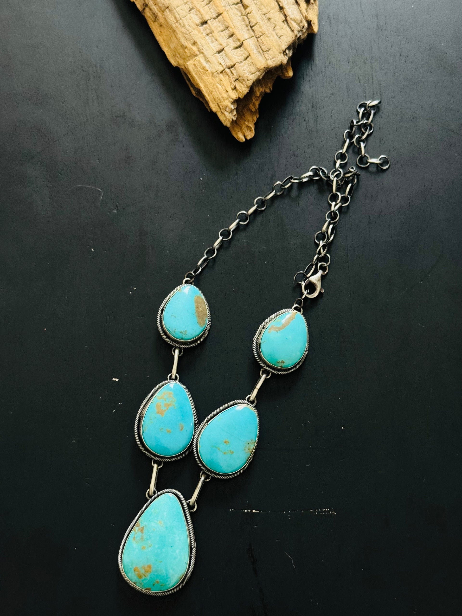 Navajo Made Kingman Turquoise and Sterling Silver Necklace