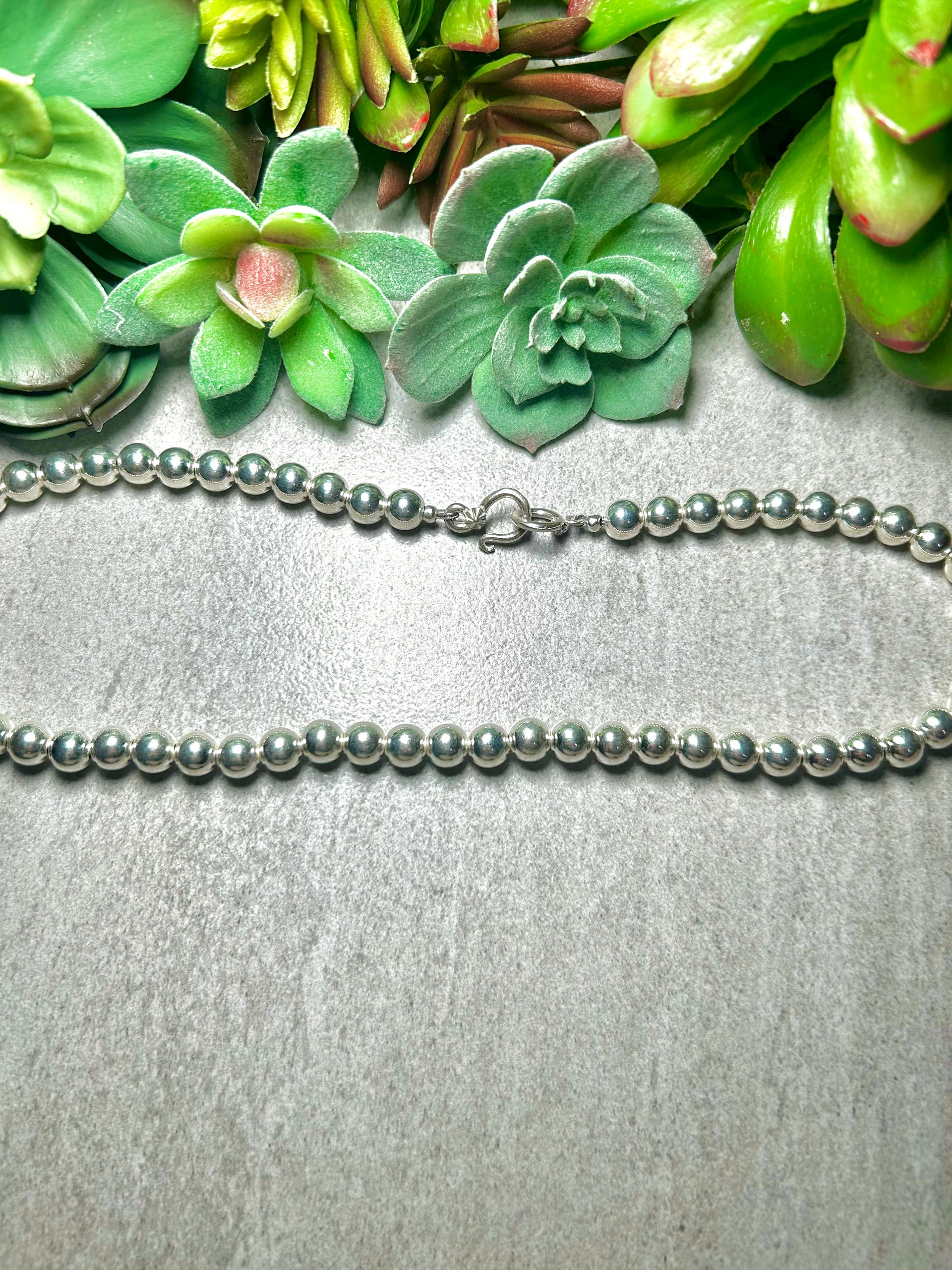 Navajo Made Strung 8 MM Sterling Silver Necklace