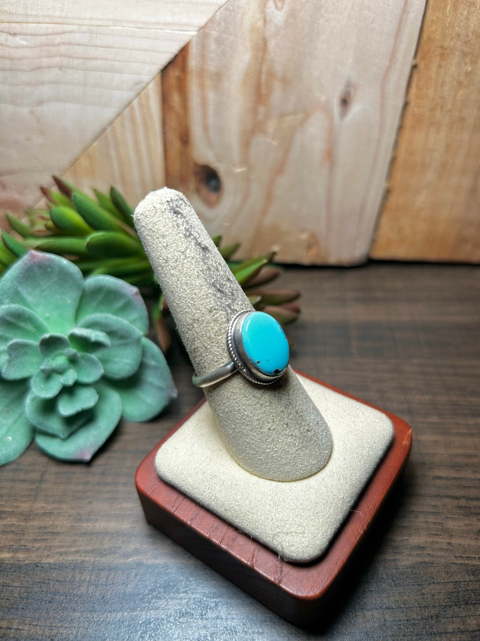 Navajo Made Golden Turquoise & Sterling Silver Ring Size 8