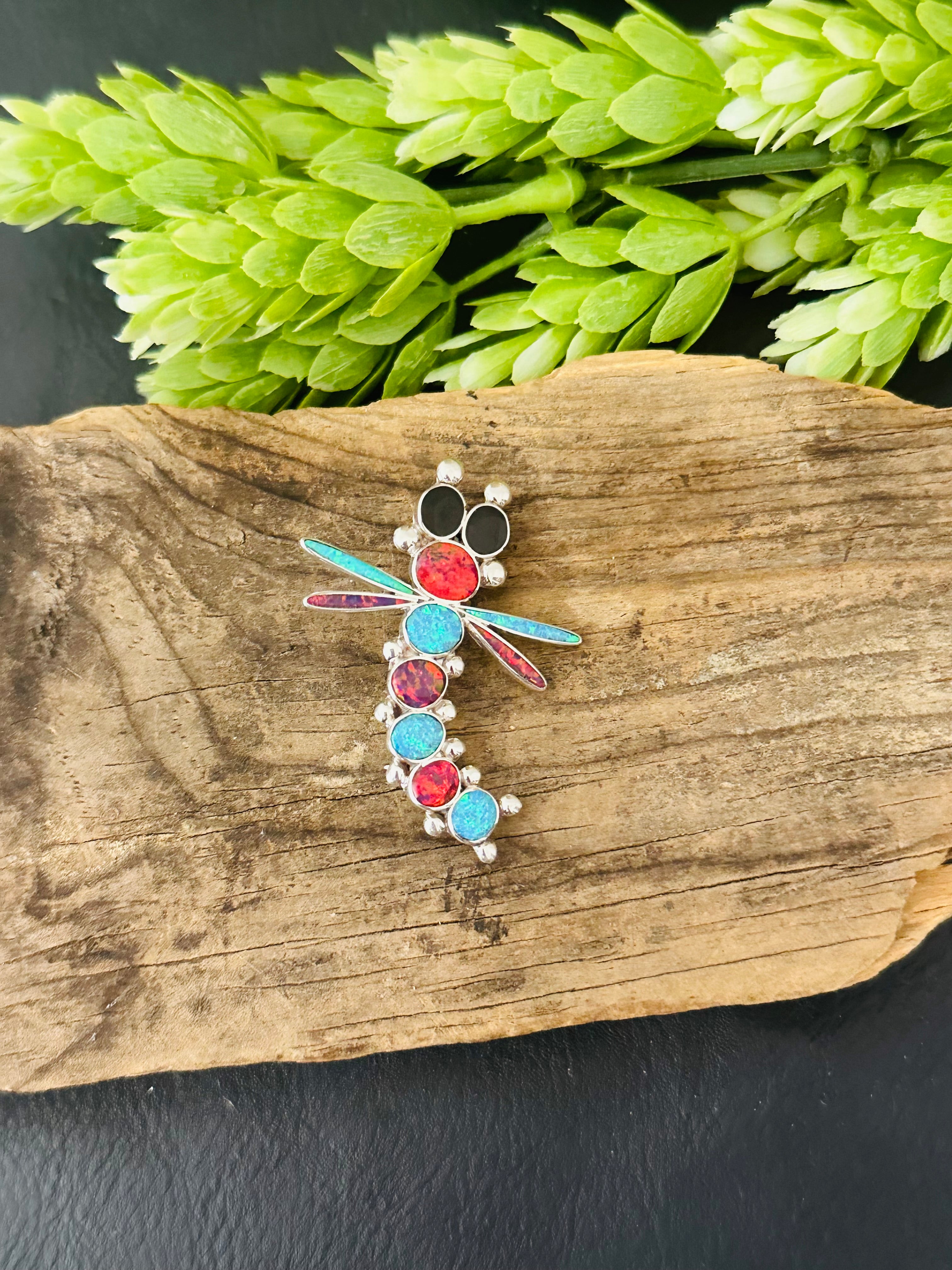 Zuni Made Multi Stone & Sterling Silver Dragon Fly Pin/Pendant