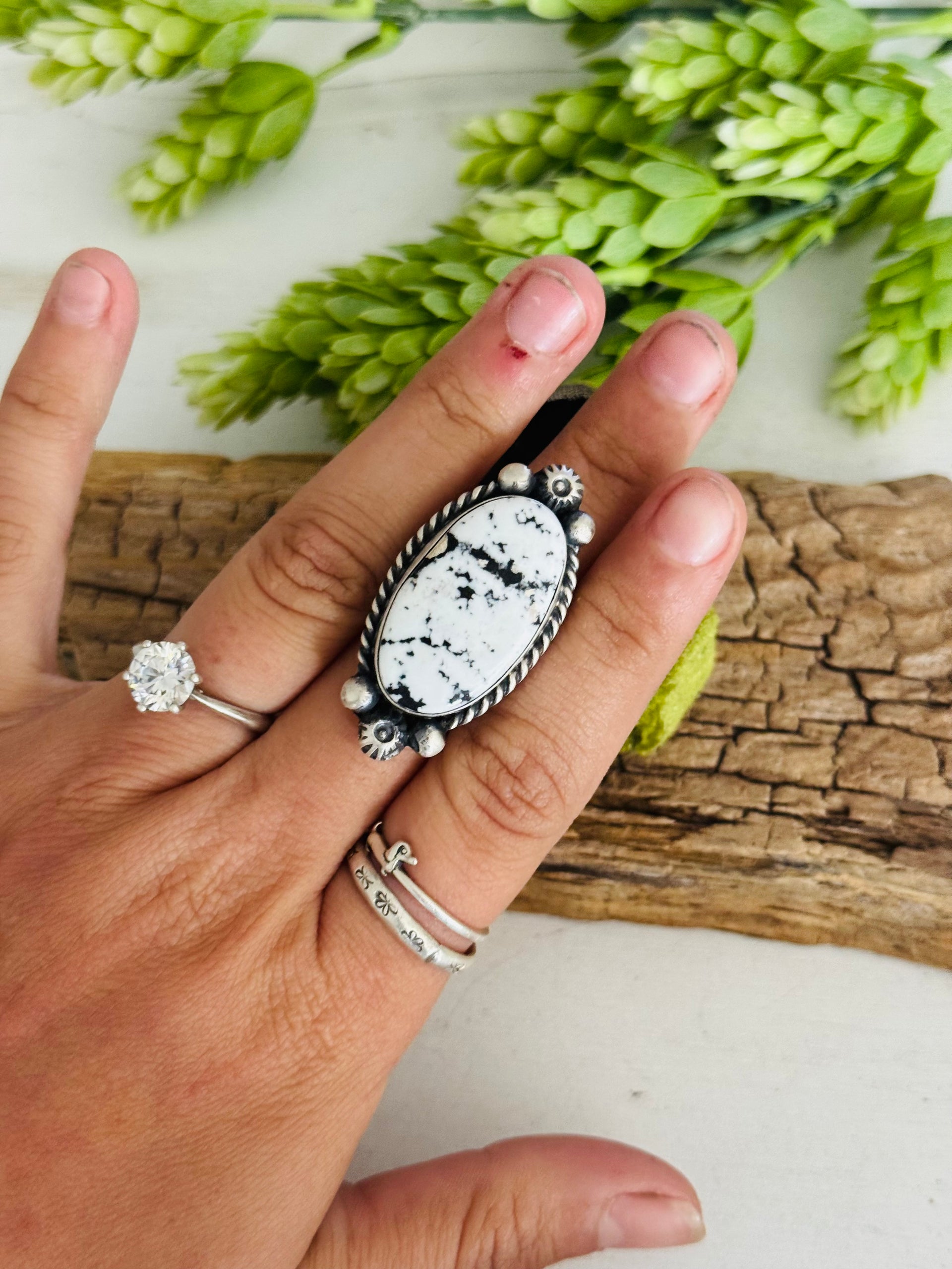 Augustine Largo White Buffalo & Sterling Silver Adjustable Ring