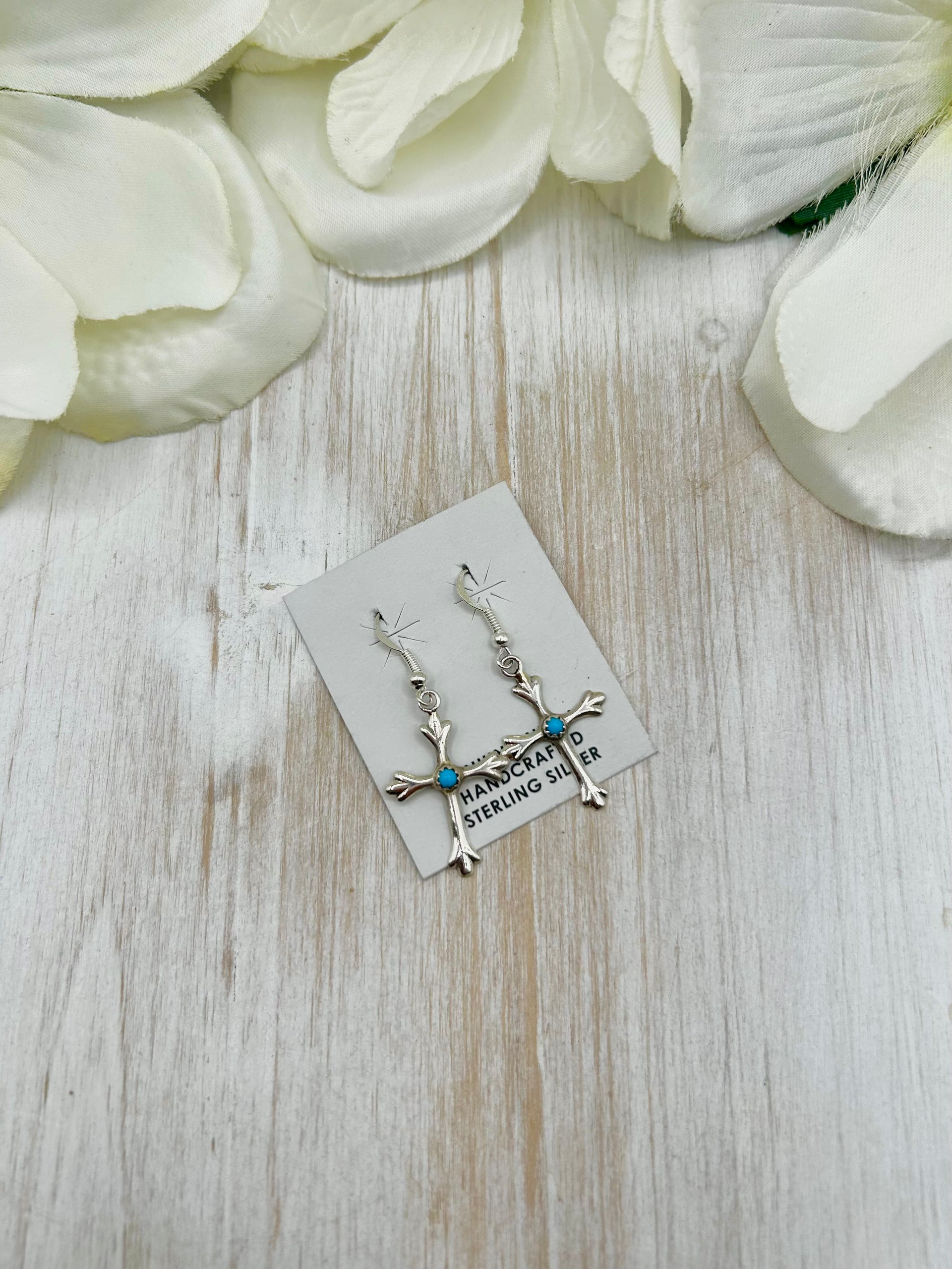 Navajo Made Kingman Turquoise & Sterling Silver Hook Earrings