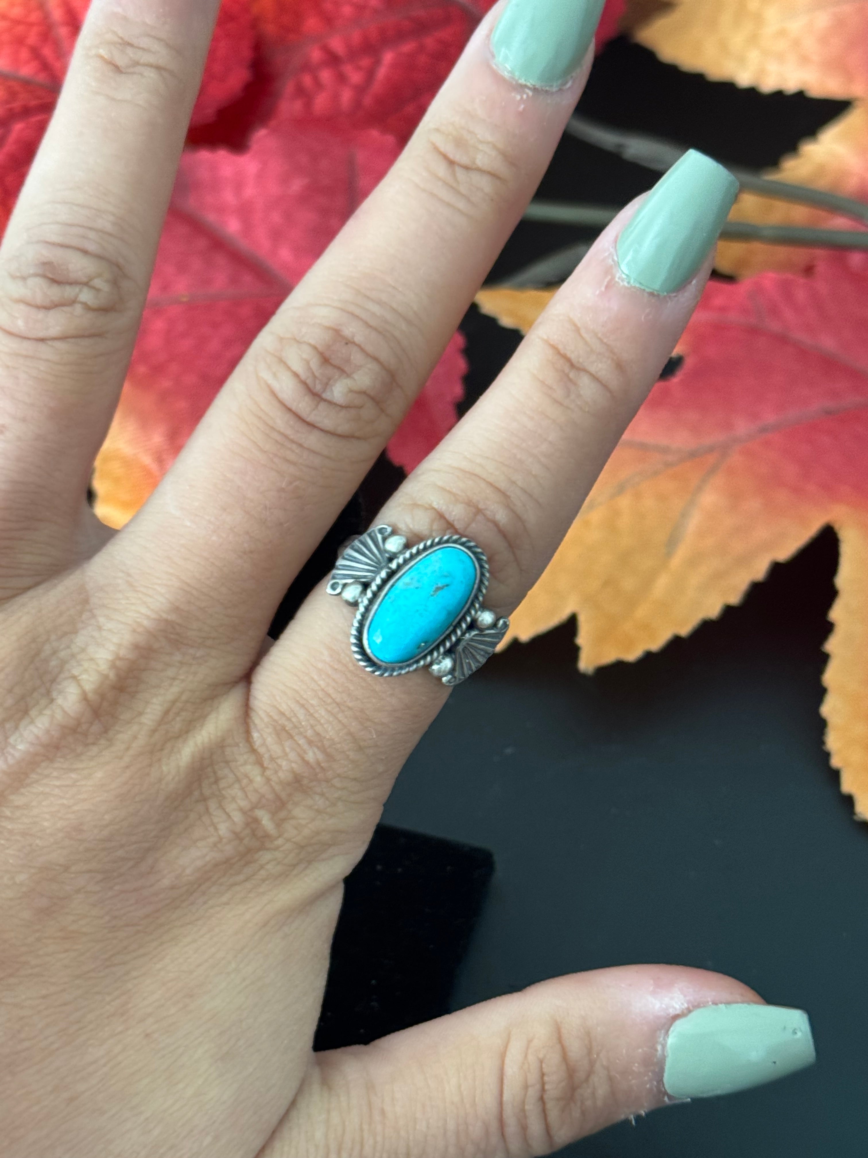 Navajo Made Kingman Turquoise & Sterling Silver Ring