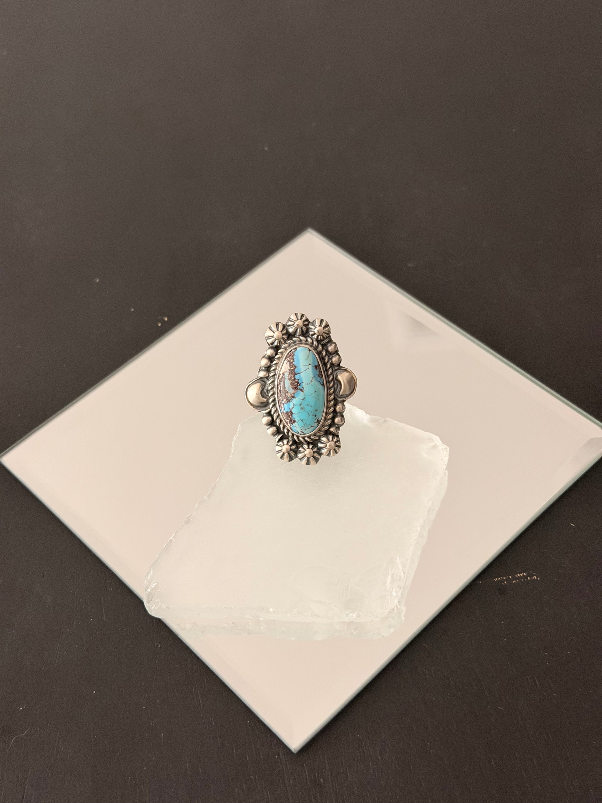 Jeff James Golden Hills Turquoise & Sterling Silver Ring Size 8.5