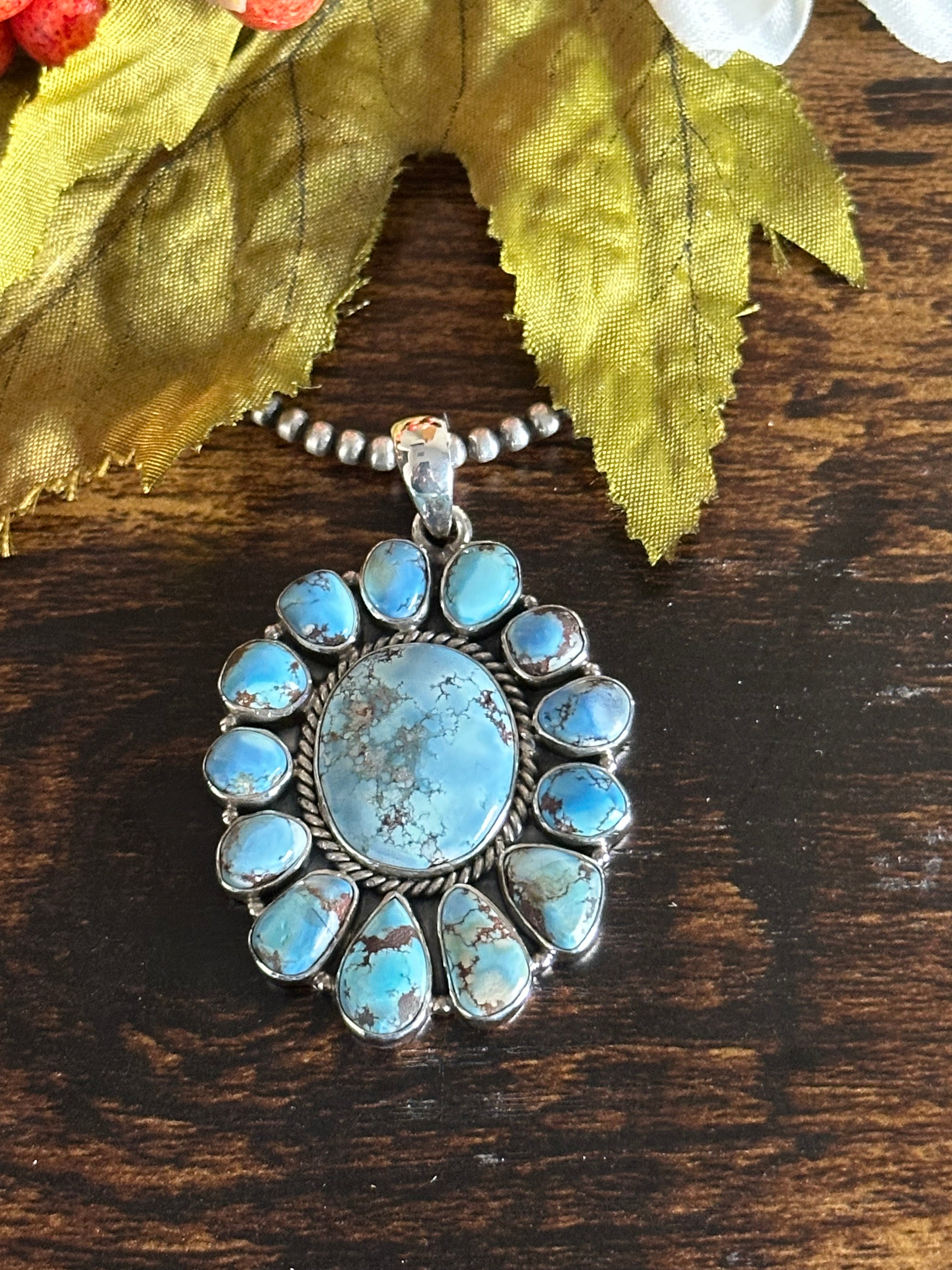 Southwest Handmade Golden Hills Turquoise & Sterling Silver Cluster Pendant