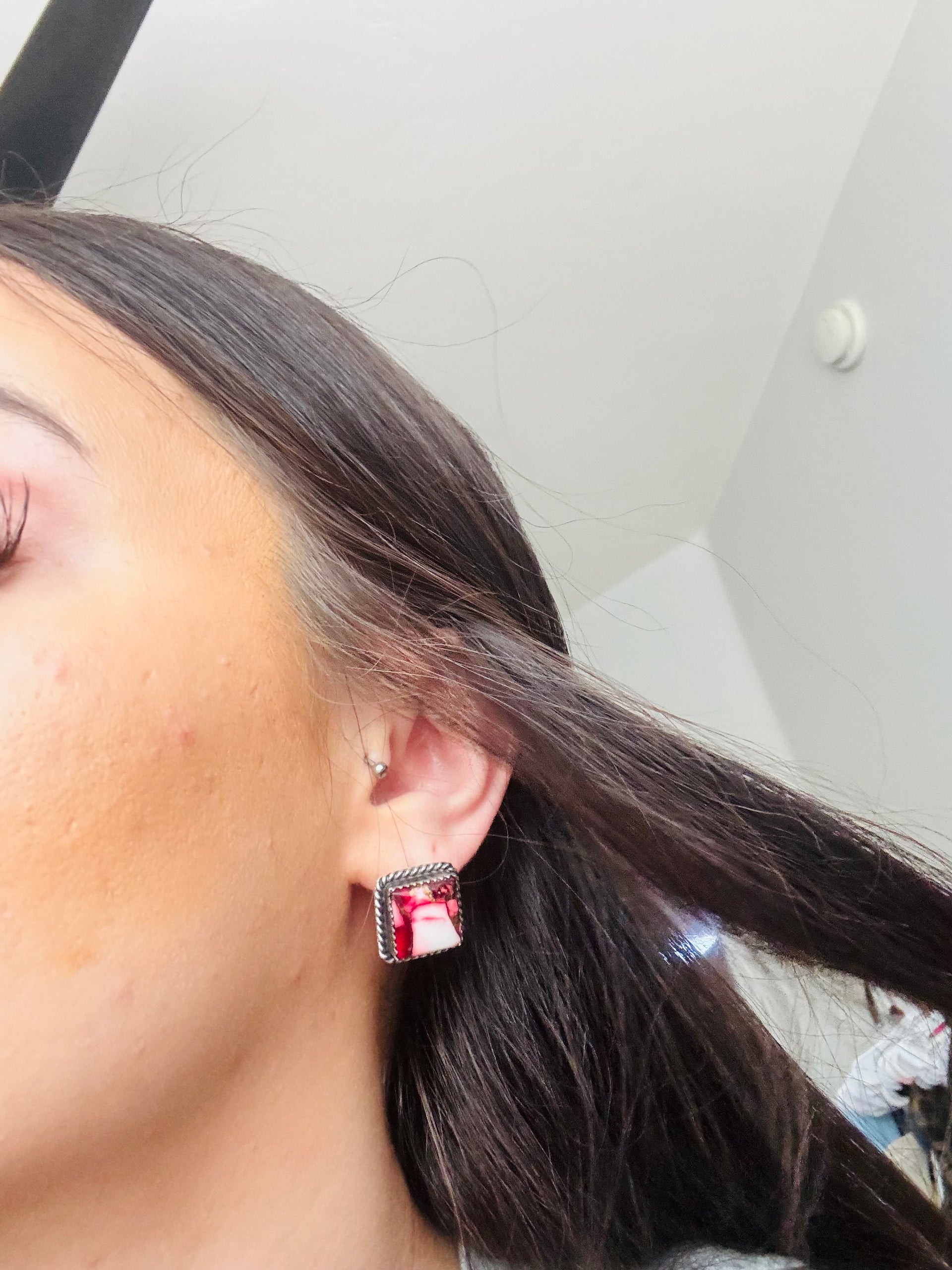 Freda Martinez Rose Dahlia & Sterling Silver Post Earrings