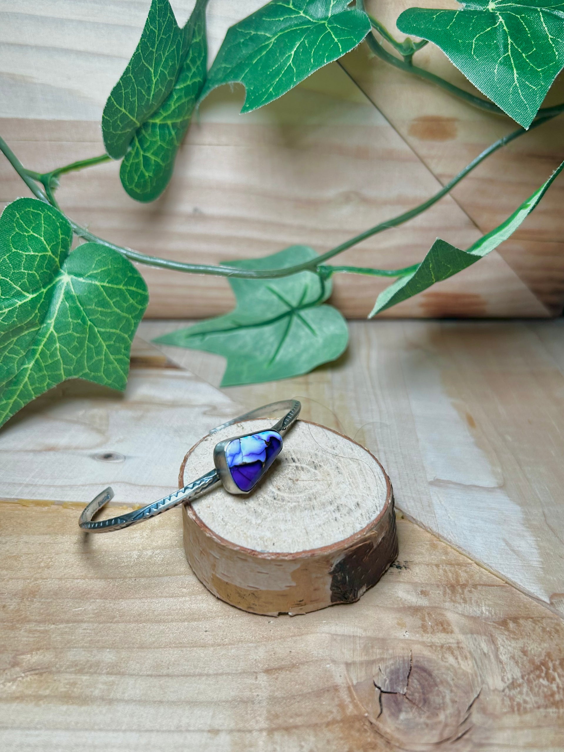 Navajo Made Purple Mohave Turquoise & Sterling Silver Cuff Bracelet