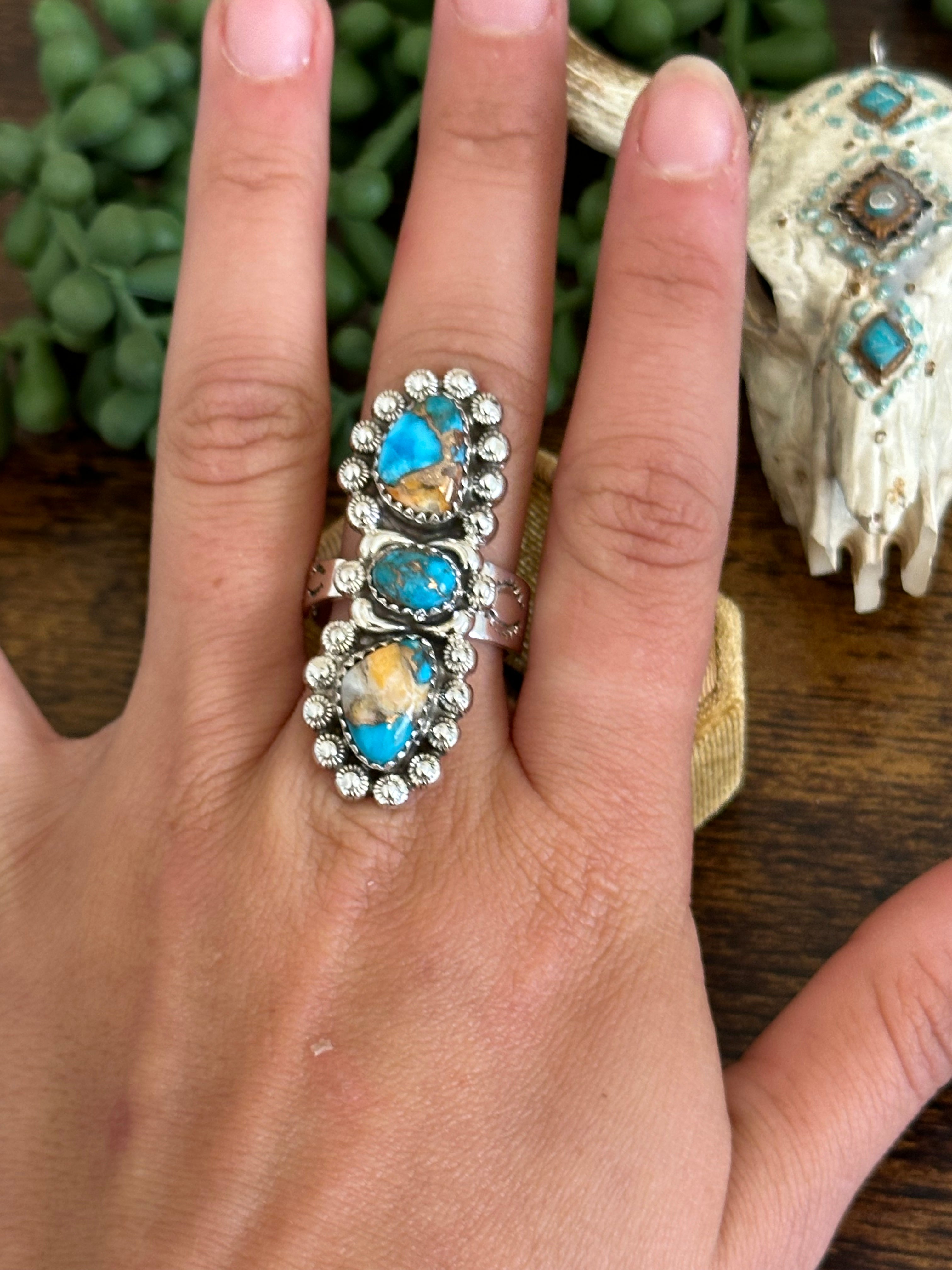 Southwest Handmade Mohave Turquoise & Sterling Silver Adjustable Ring