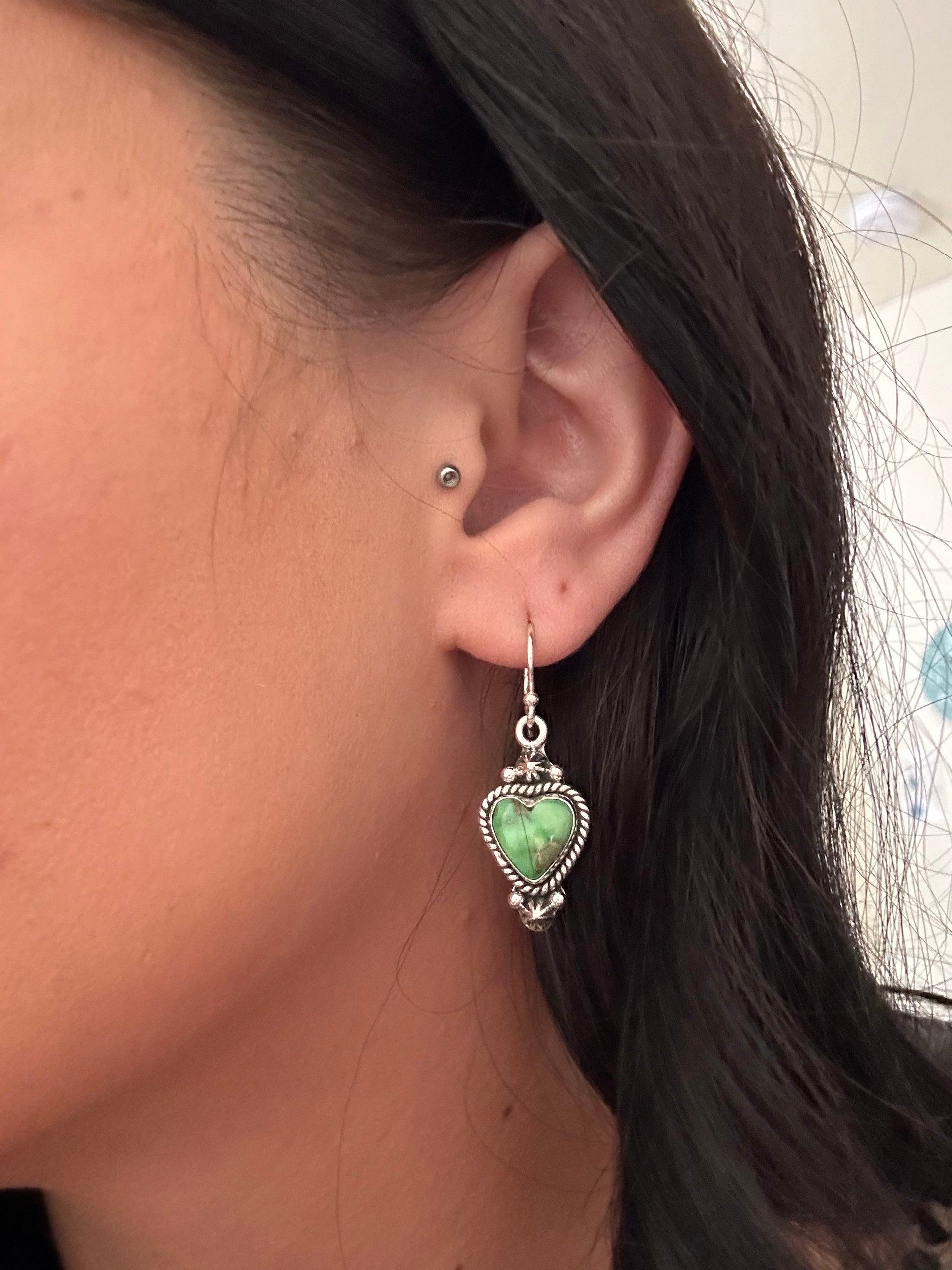 Southwest Handmade Sonoran Gold Turquoise & Sterling Silver Dangle Earrings