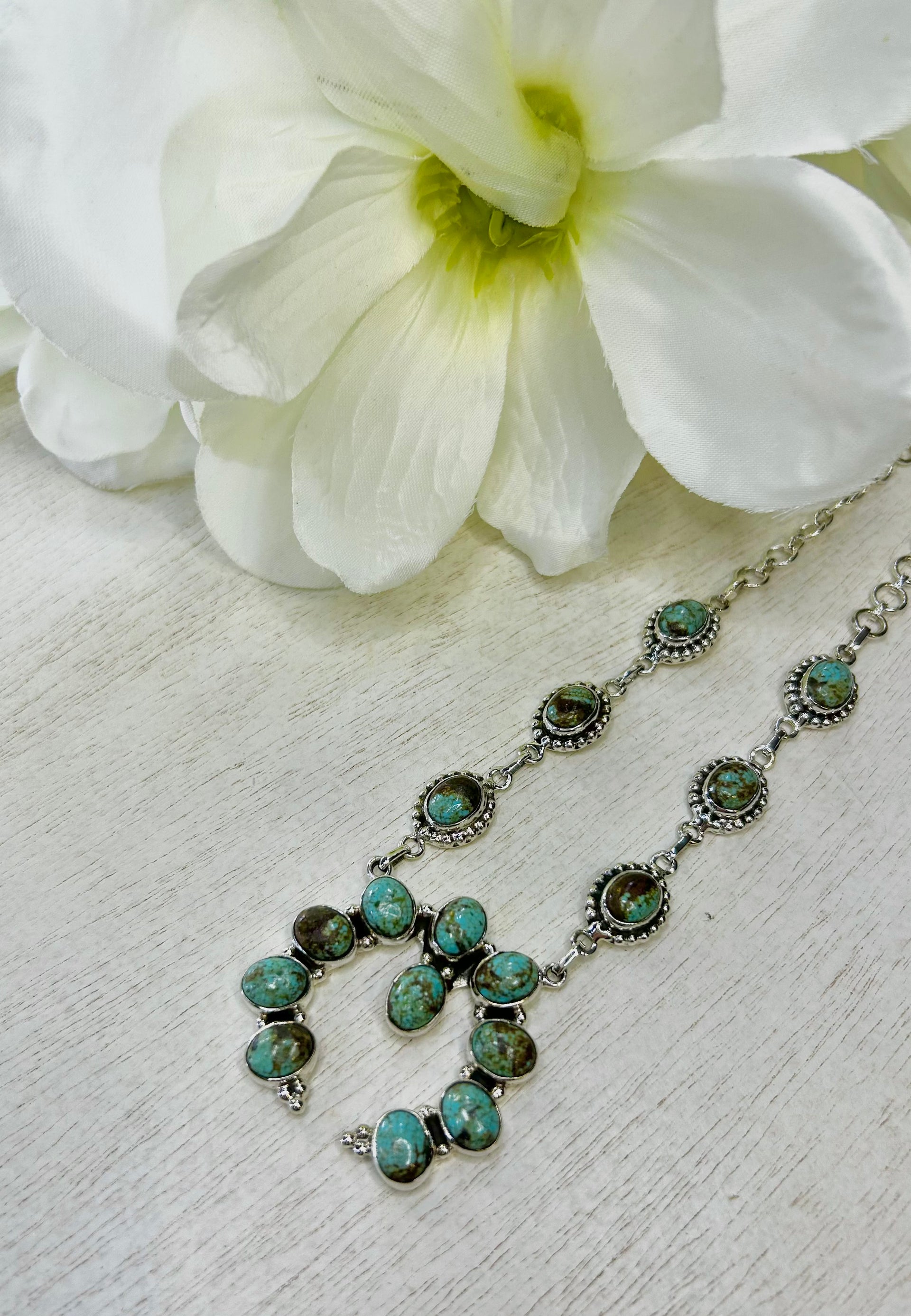 Southwest Made Number 8 Turquoise & Sterling Silver Cluster Necklace