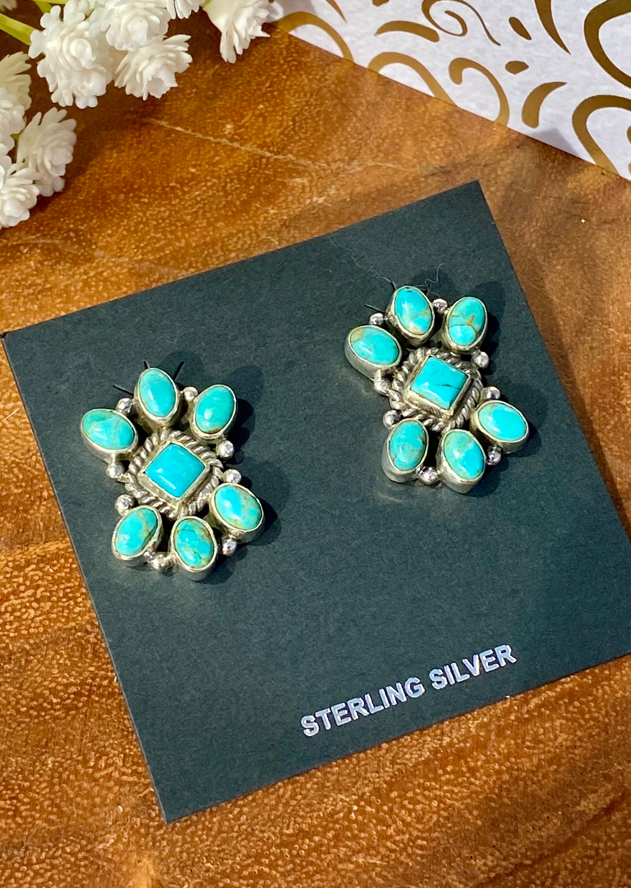 Southwest Handmade Kingman Turquoise & Sterling Silver Post Earrings