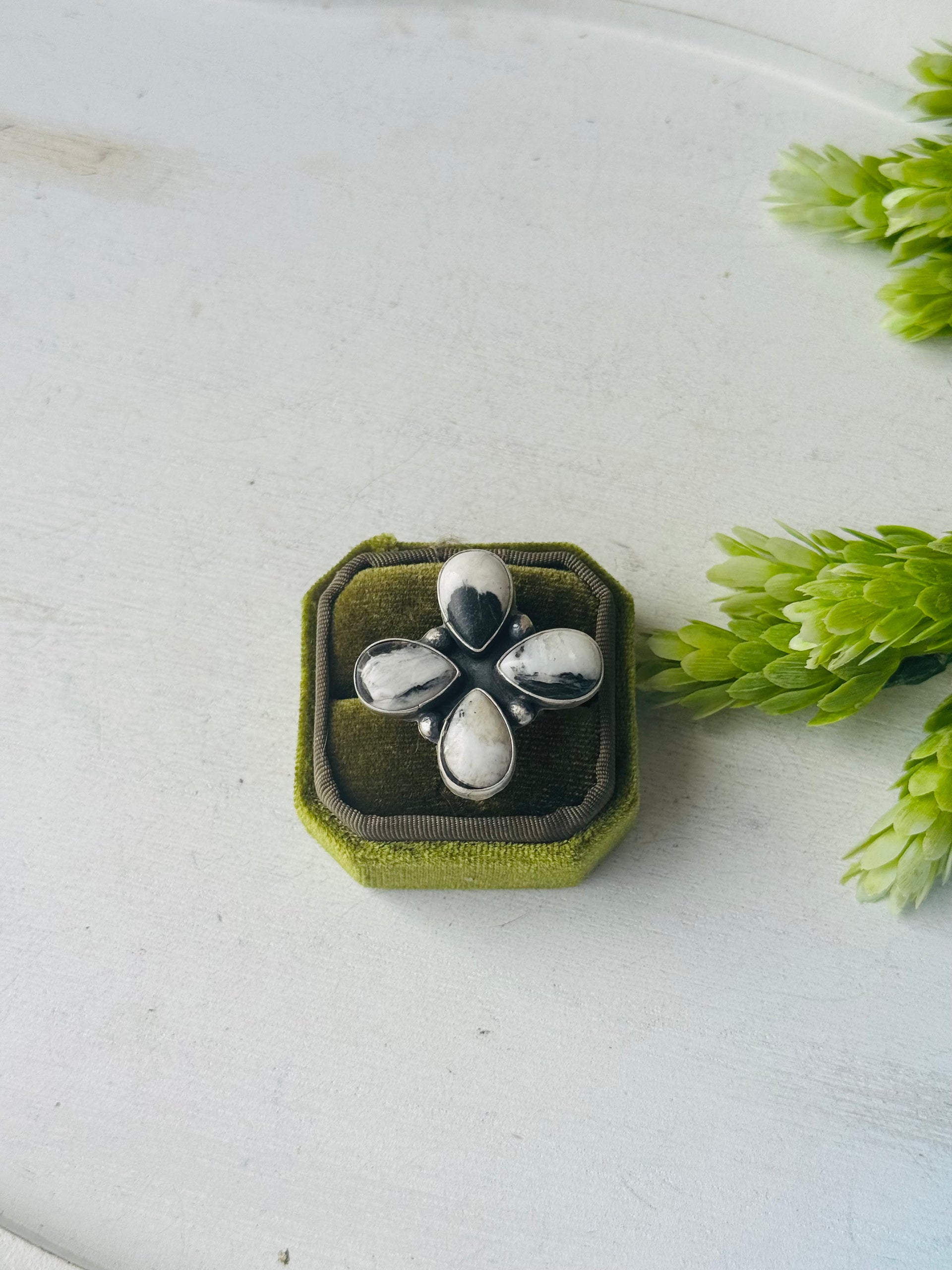 Myron Benally White Buffalo & Sterling Silver Ring Size 7.75