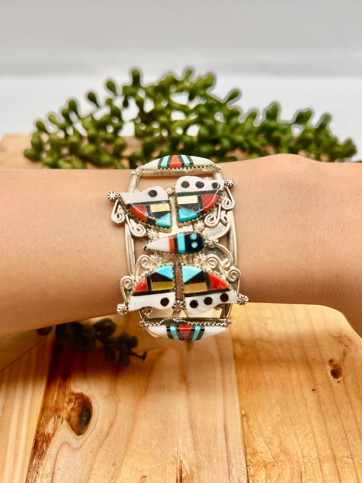 Herbert & Esther Cellicion Multi Stone  & Sterling Silver Cuff Bracelet