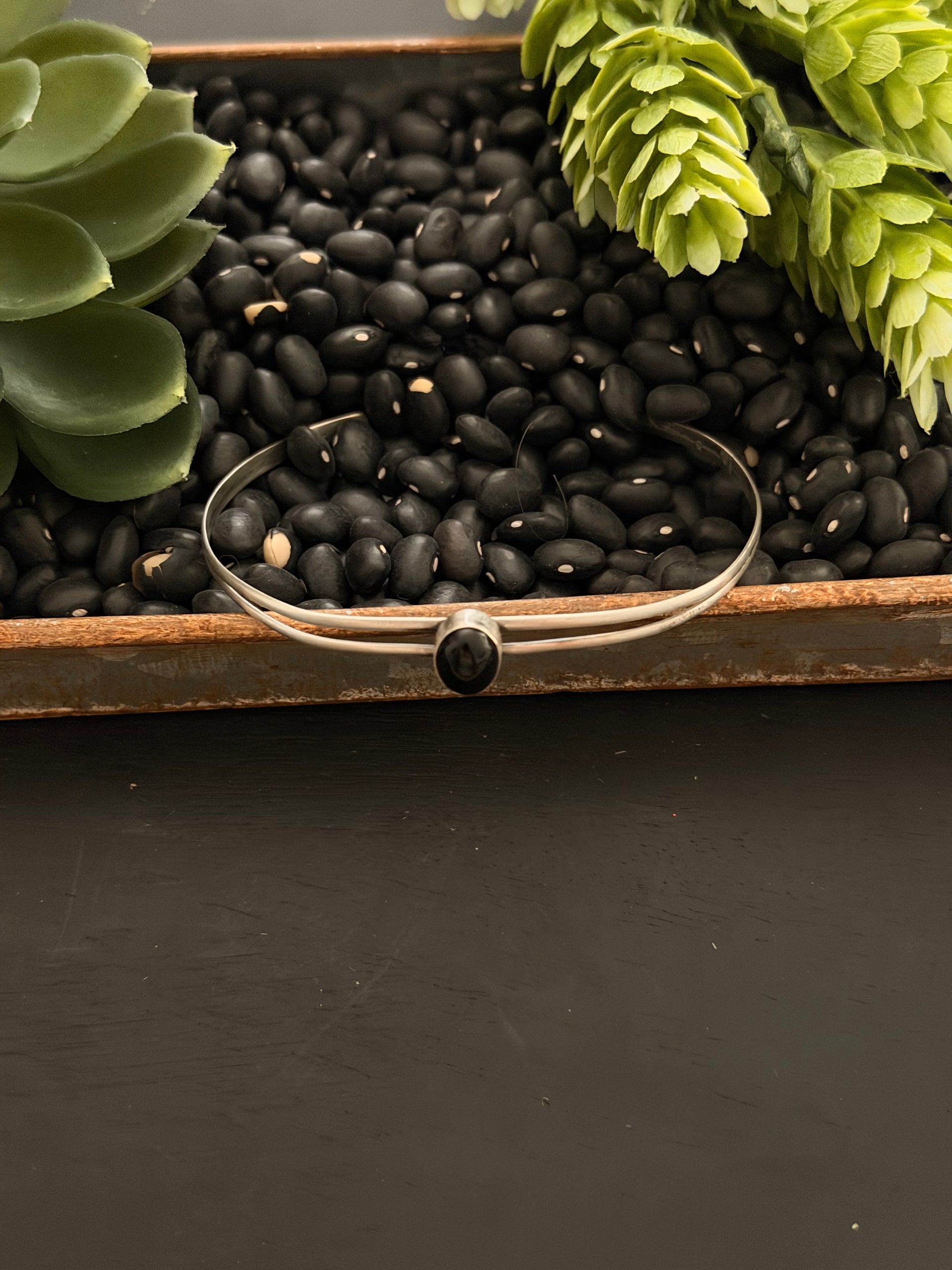 Navajo Made Onyx & Sterling Silver Cuff Bracelet