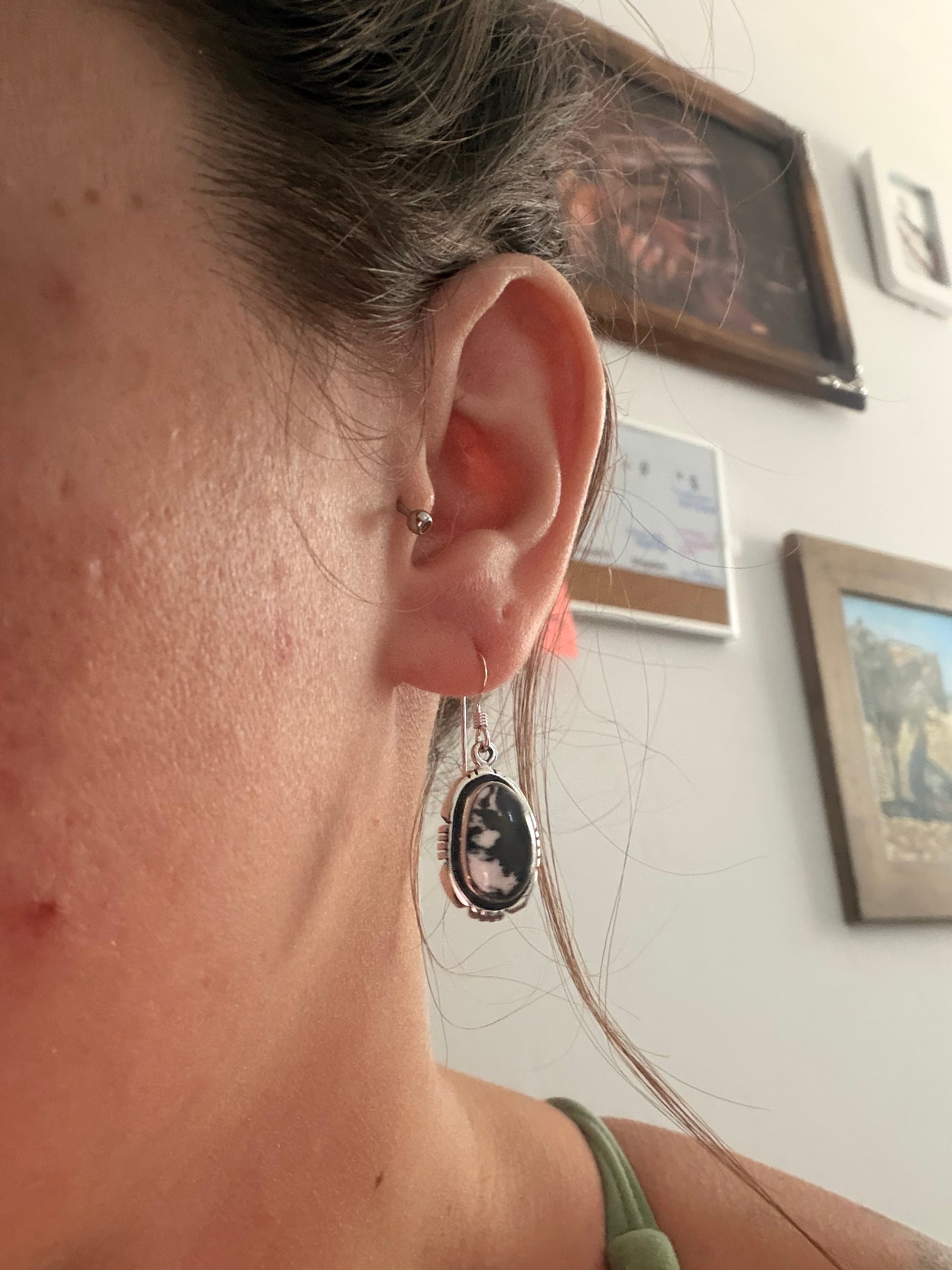 Navajo Made White Buffalo & Sterling Silver Dangle Earrings