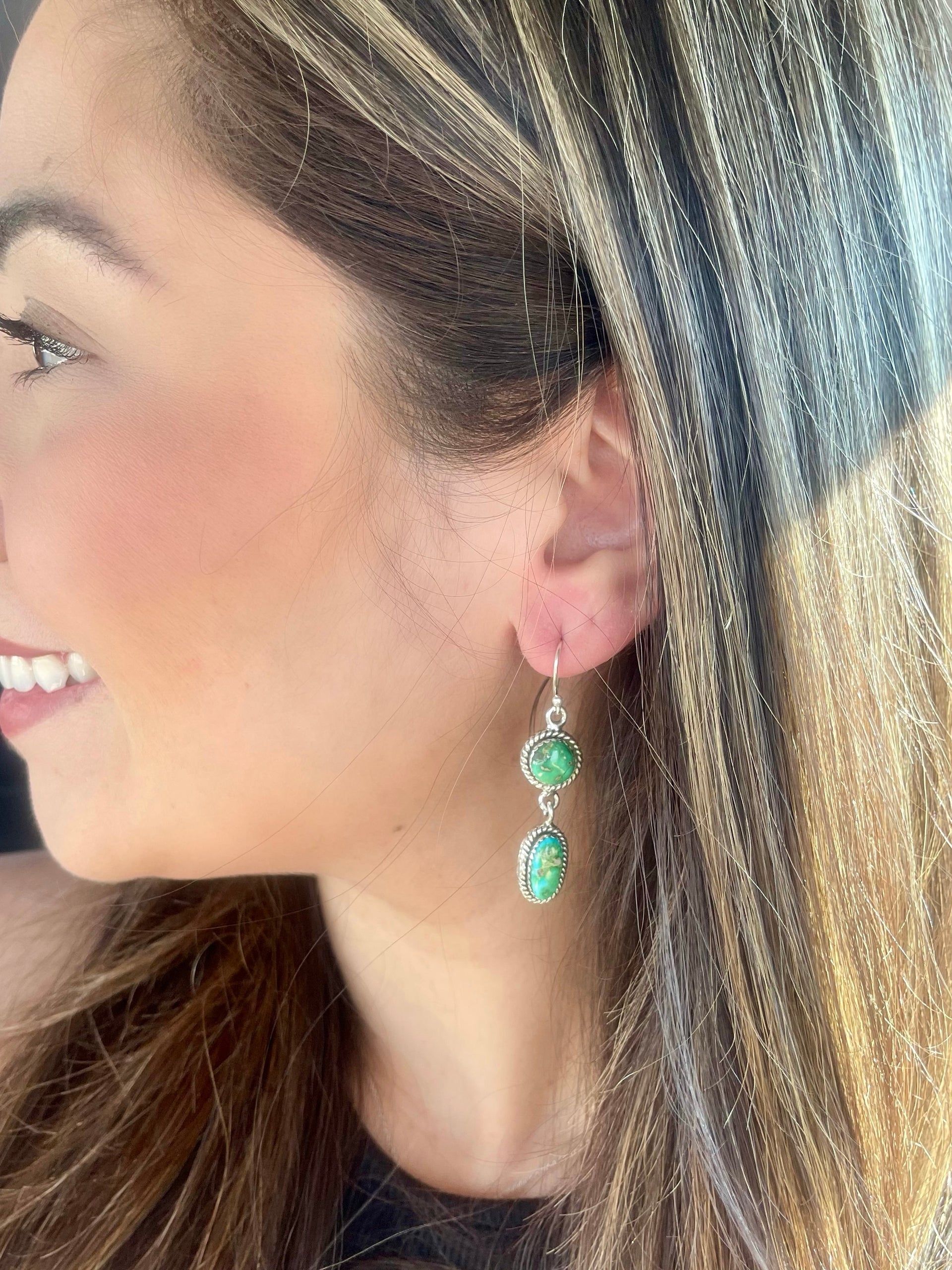 Southwest Handmade Sonoran Mountain Turquoise & Sterling Silver Post Dangle Earrings