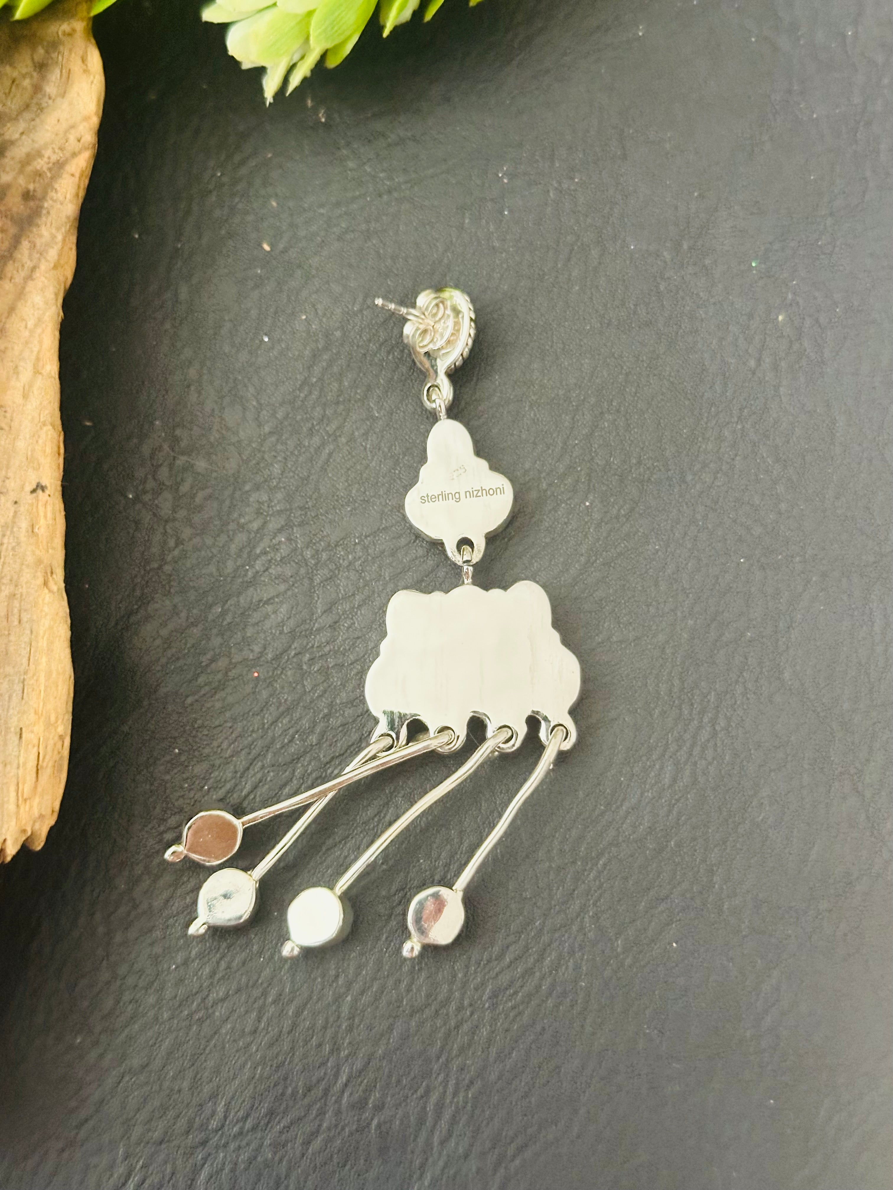 Southwest Handmade Multi Stone & Sterling Silver Post Dangle Earrings