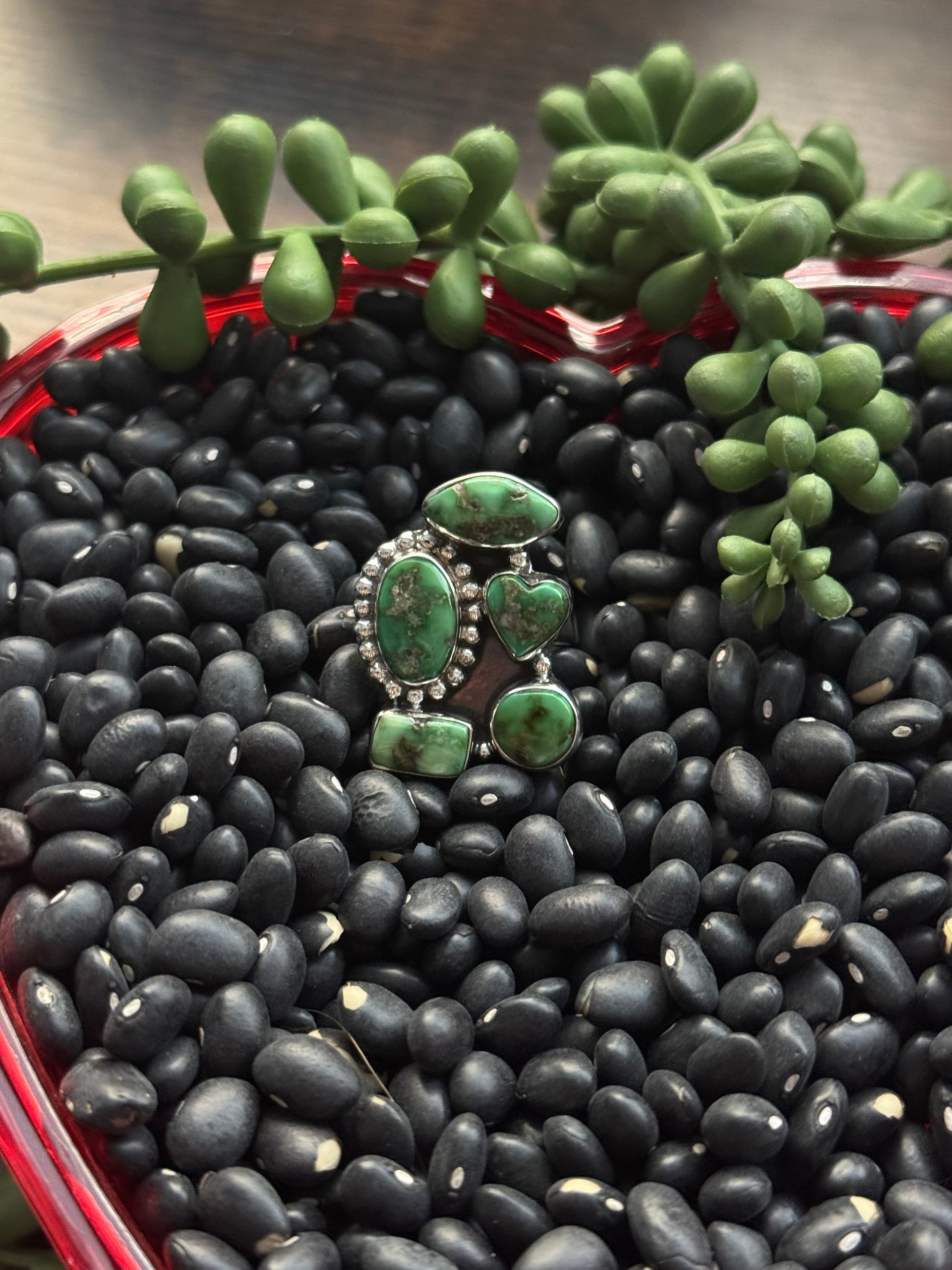 Southwest Handmade Sonoran Mountain Turquoise & Sterling Silver Adjustable Cluster Ring