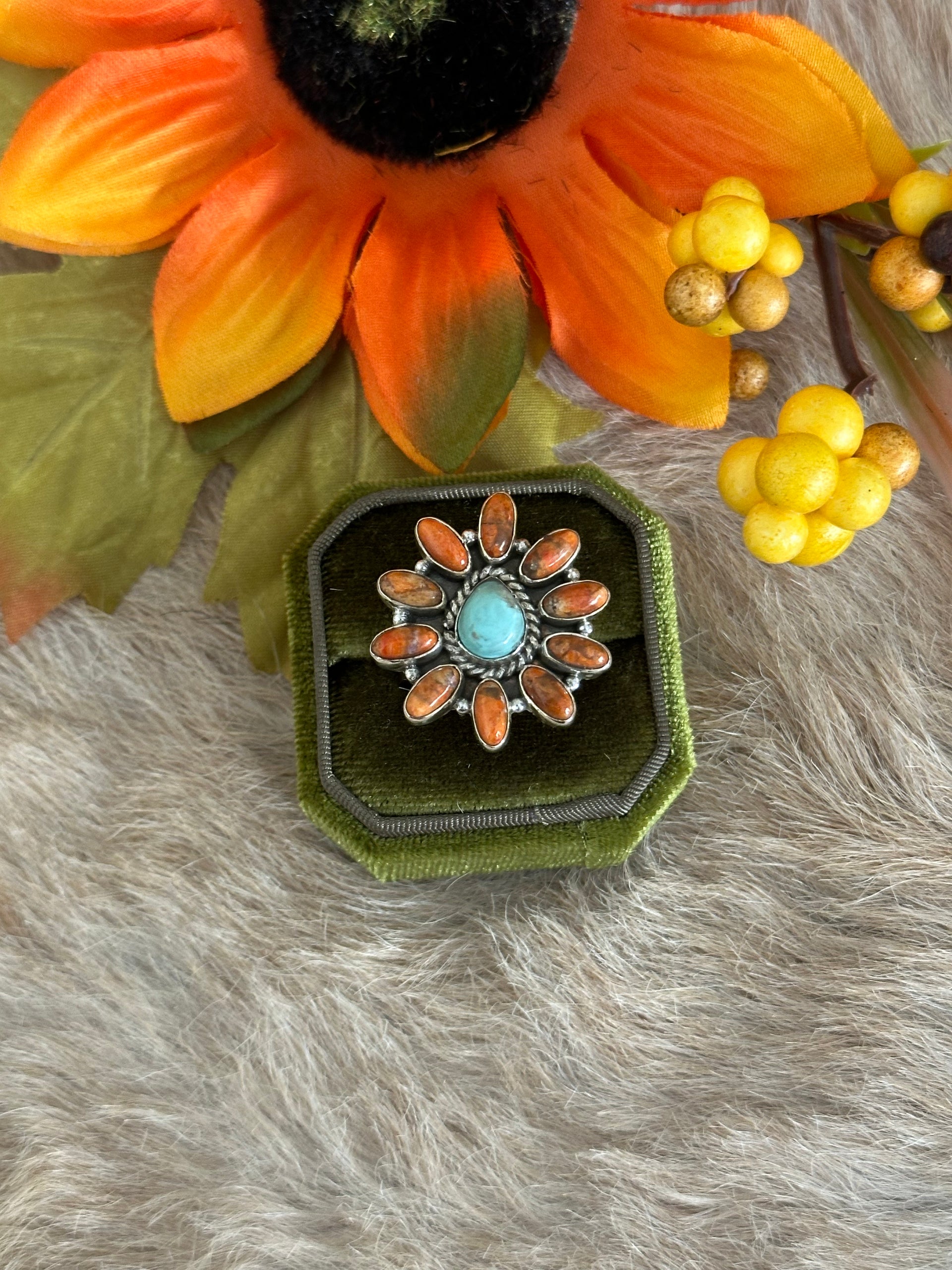Southwest Handmade Multi Stone & Sterling Silver Adjustable Ring