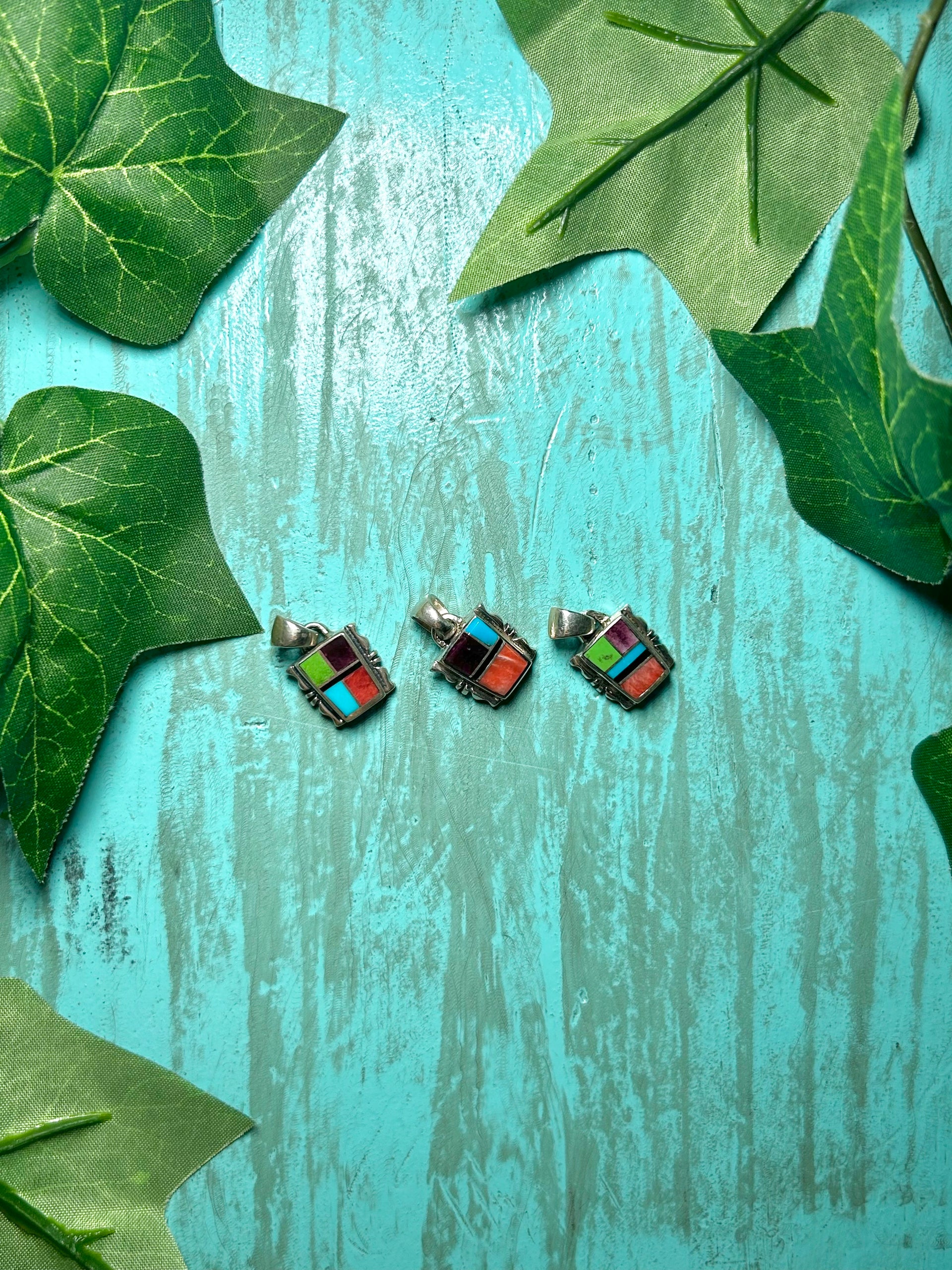 Navajo Made Multi Stone & Sterling Silver Pendant