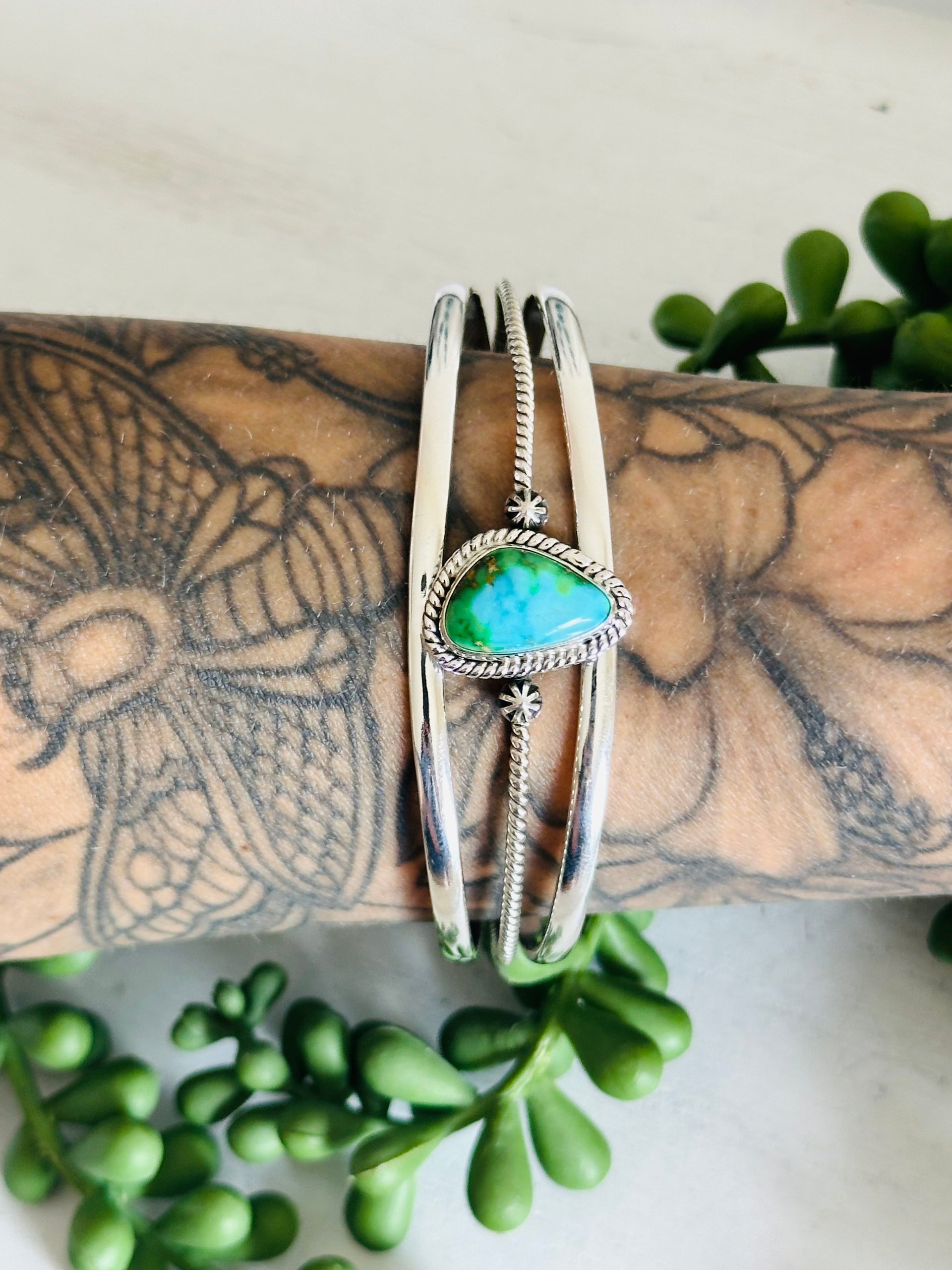 Southwest Made Sonoran Gold Turquoise & Sterling Silver Cuff Bracelet