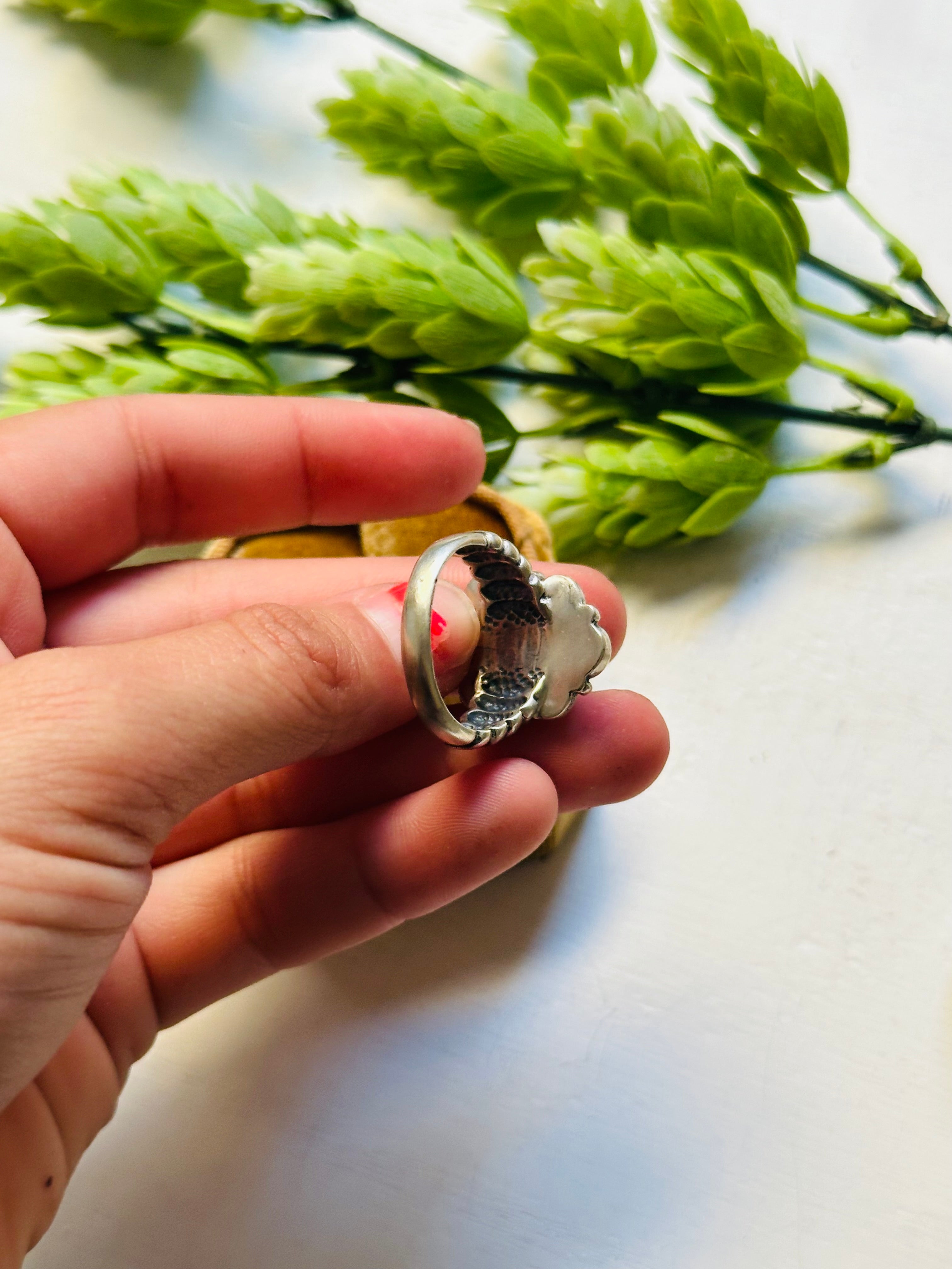 Navajo Made Rhodochrosite & Sterling Silver Ring