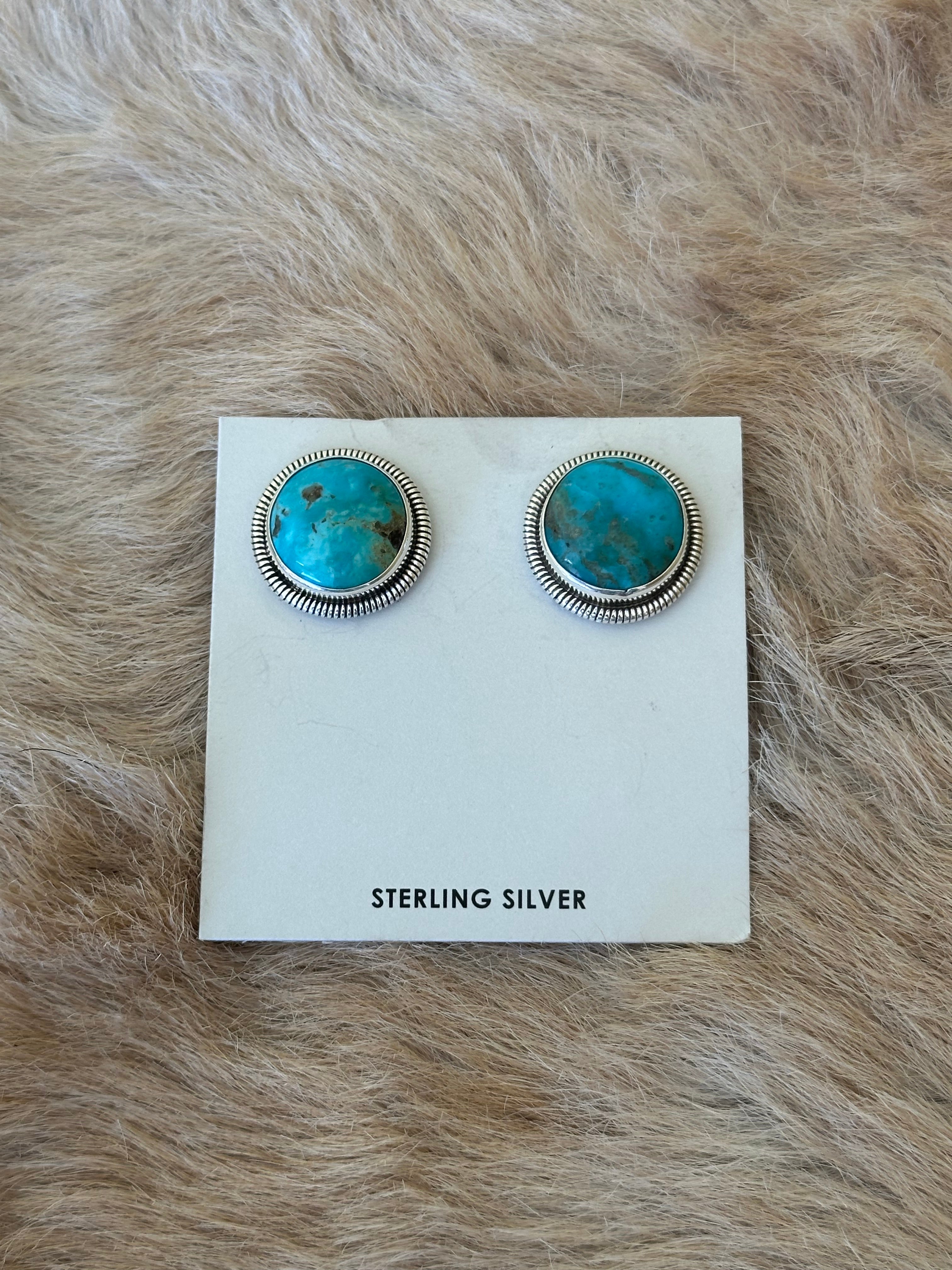 Wydell Billie Kingman Turquoise & Sterling Silver Post Dangle Earrings