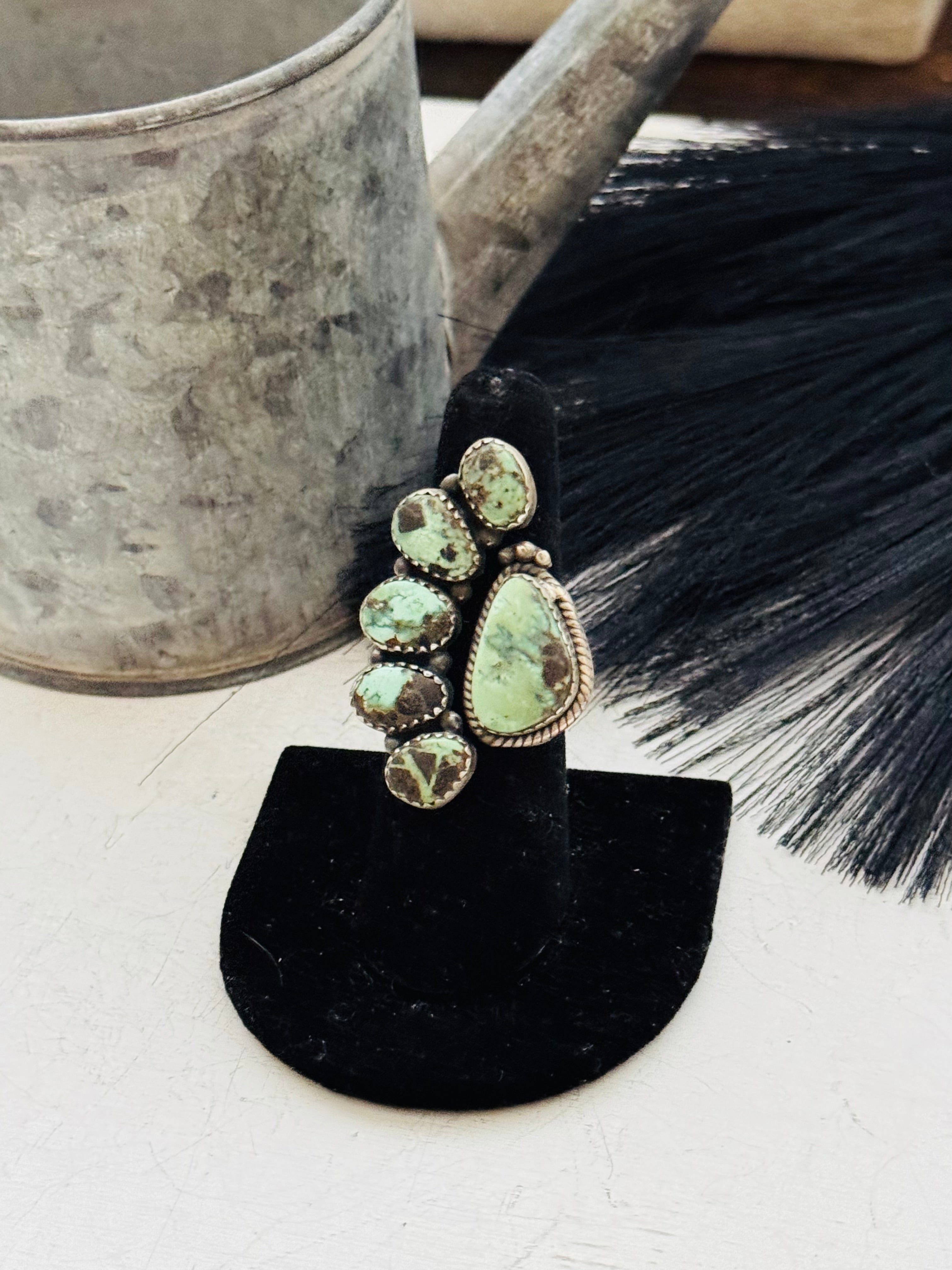 Southwest Handmade Palomino Variscite & Sterling Silver Adjustable Cluster Ring