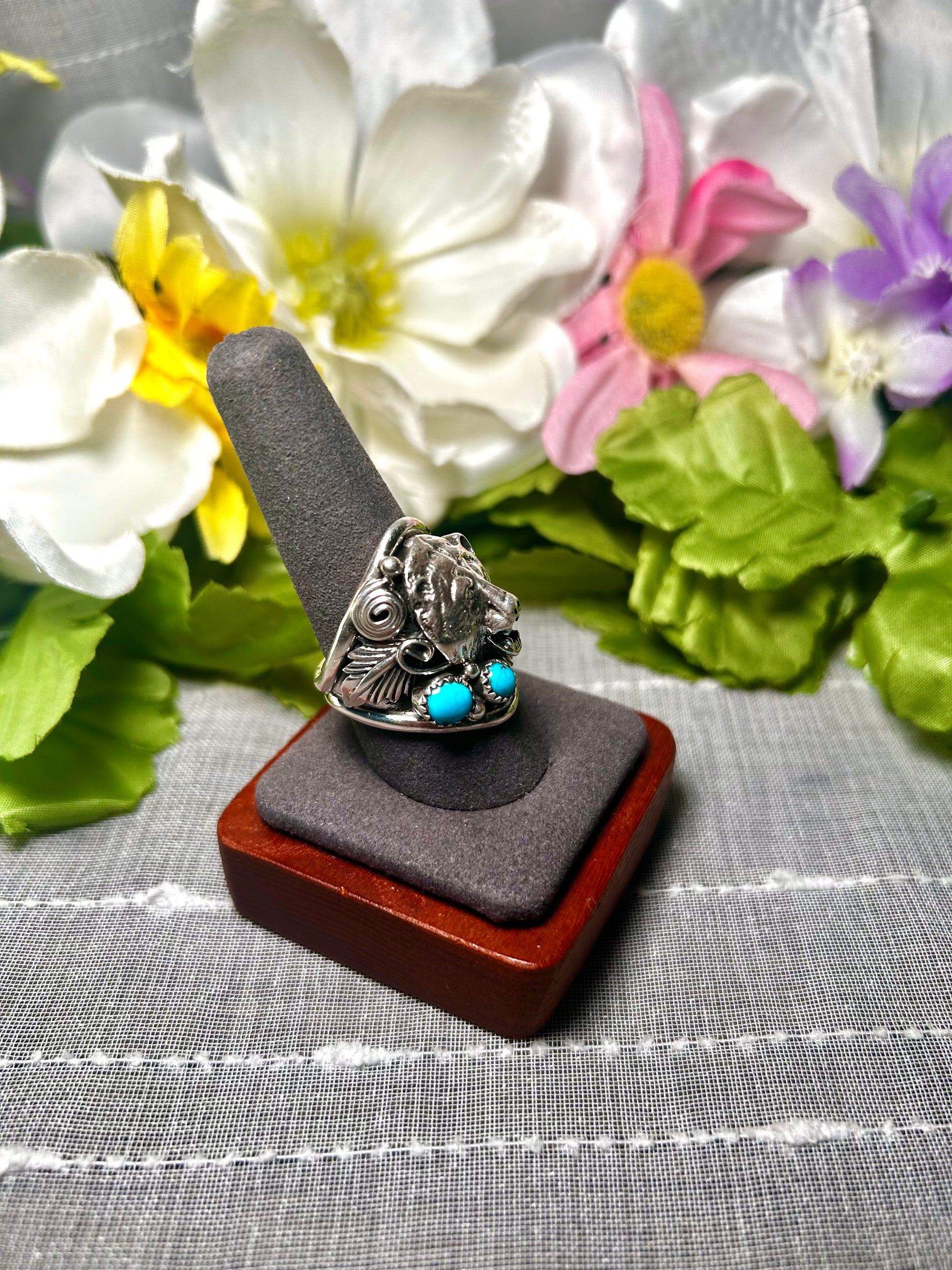 Navajo Made Kingman Turquoise & Sterling Silver Ring Size 9.5