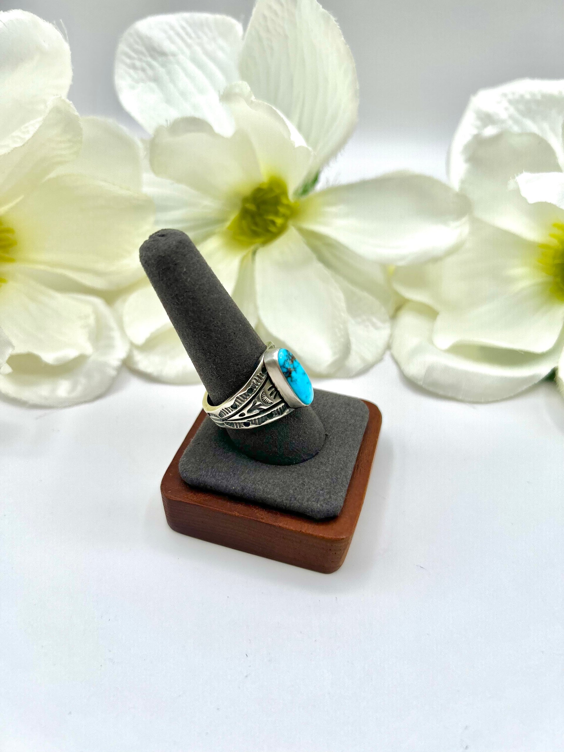 Francis Yazzie Kingman Turquoise & Sterling Silver Ring Size 10.25